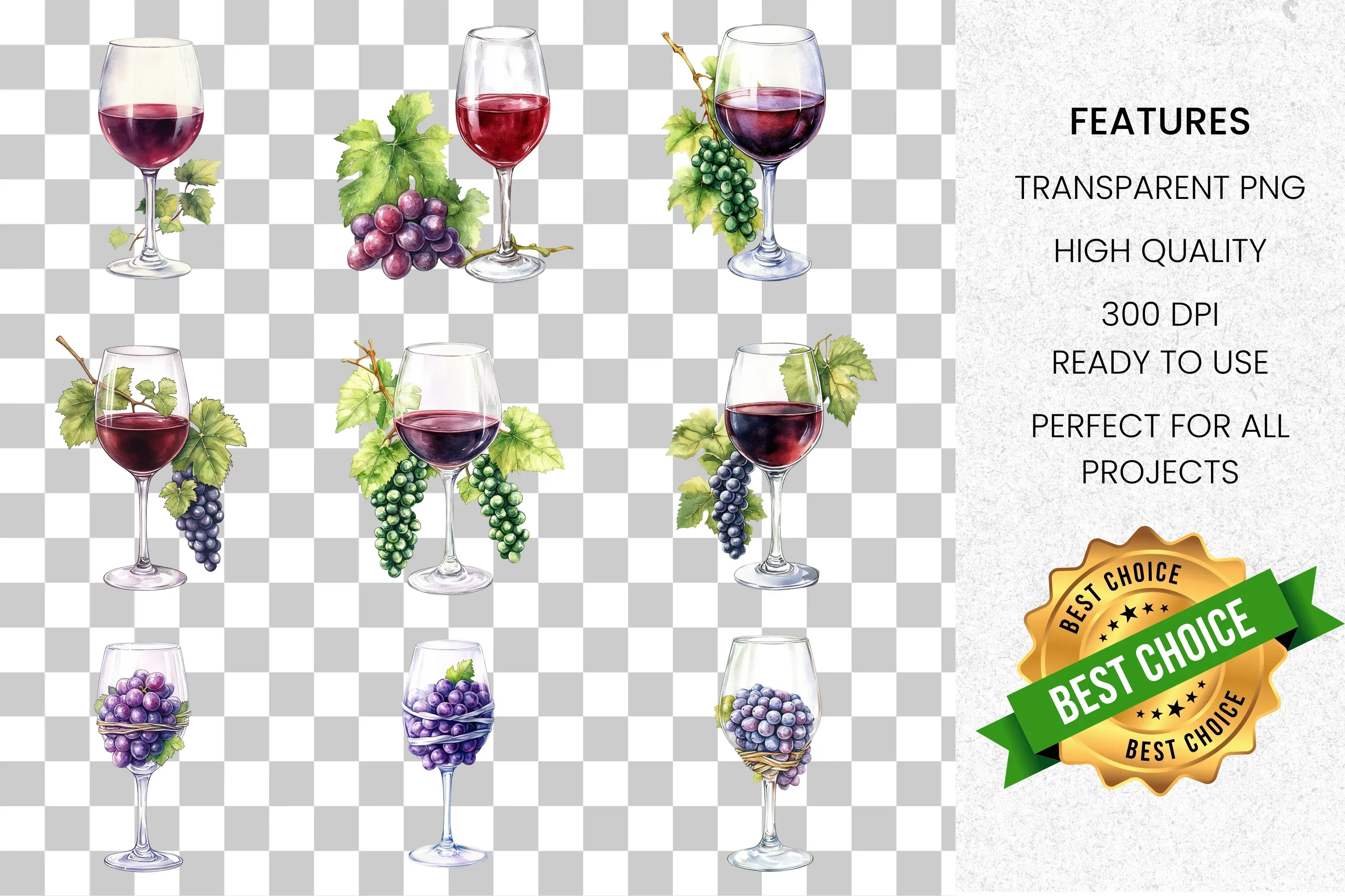 Wine Grapes Clipart Bundle - Image 2
