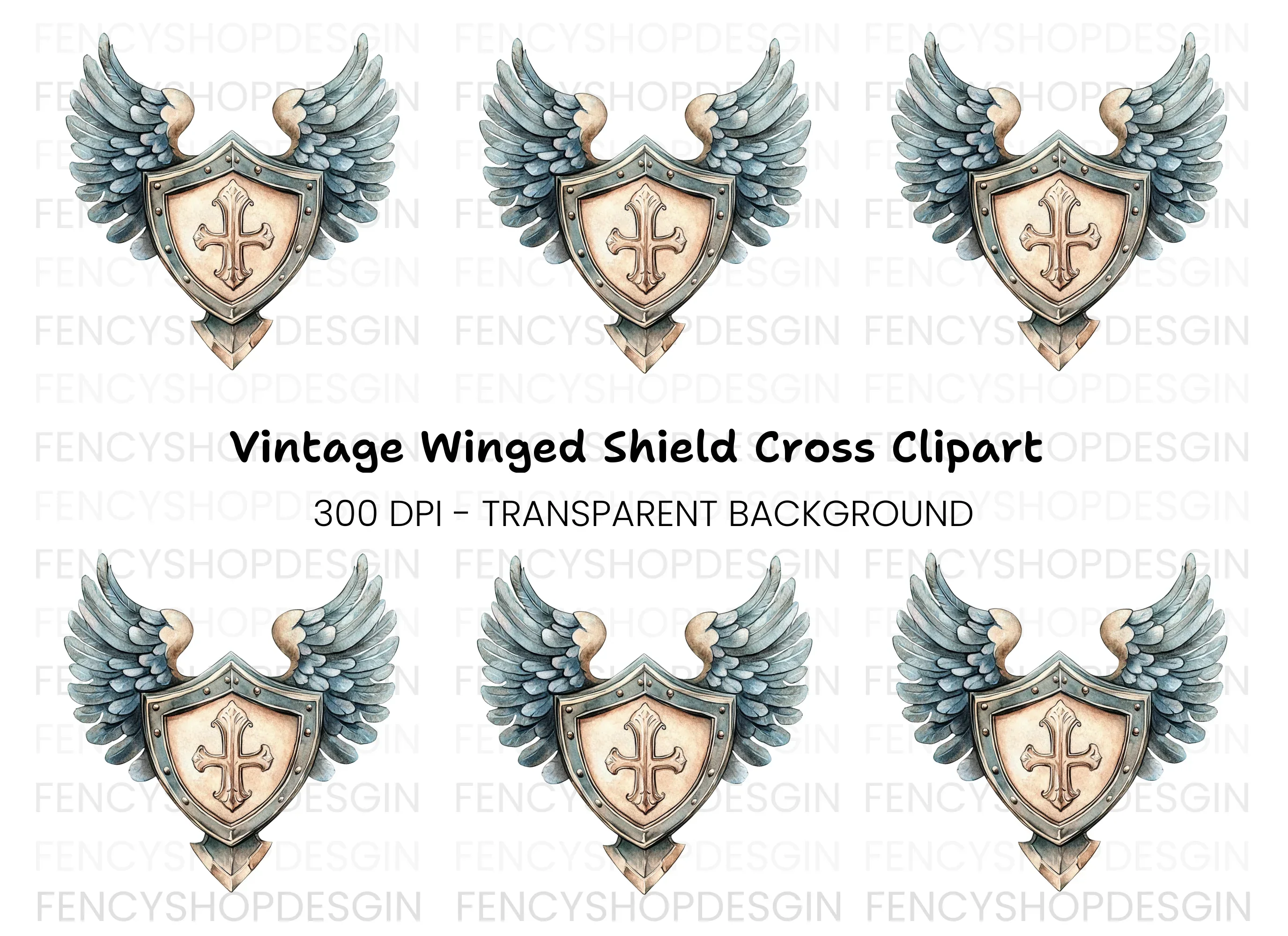Winged Shield Cross Clipart Bundle