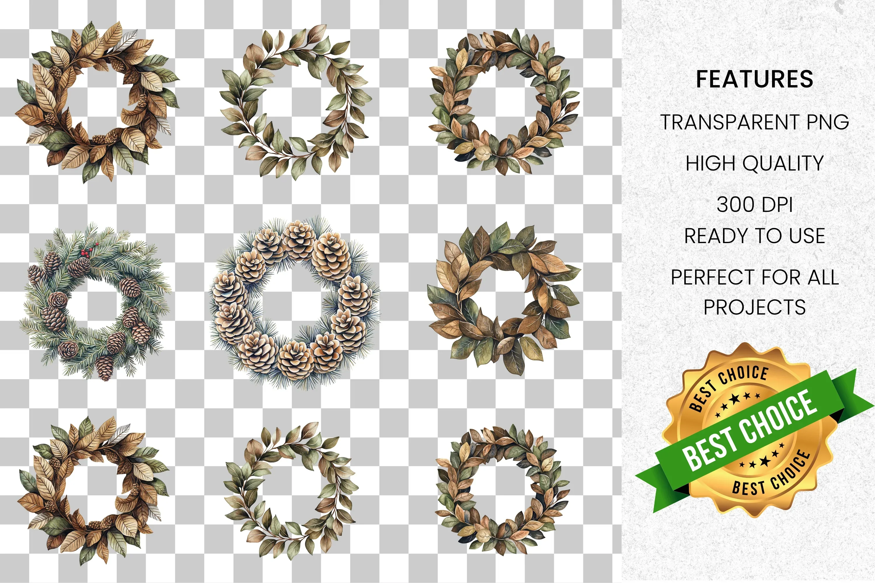 Winter Autumn Wreaths Clipart Bundle - Image 2