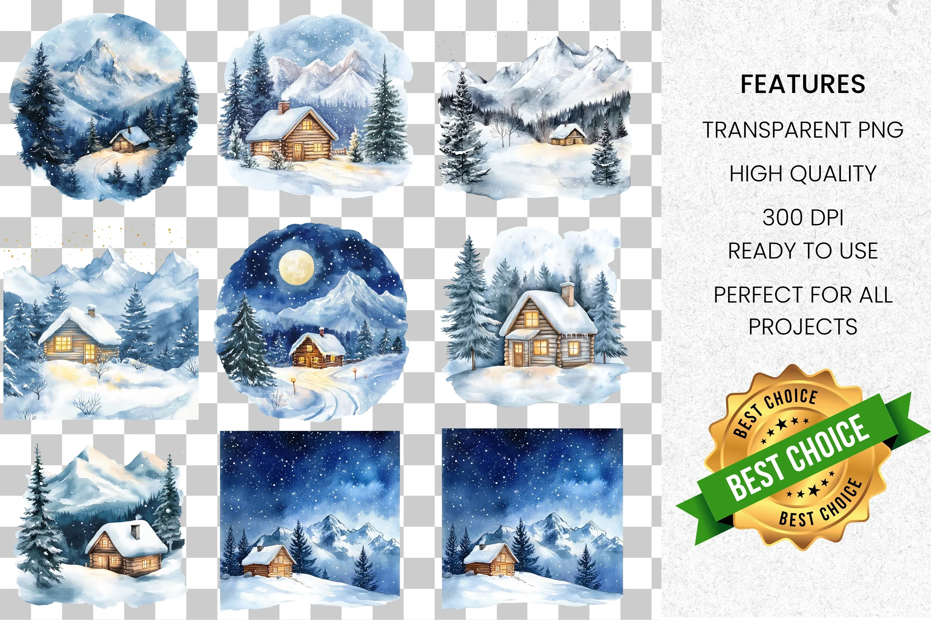 Winter Cabin Clipart Bundle - Image 2