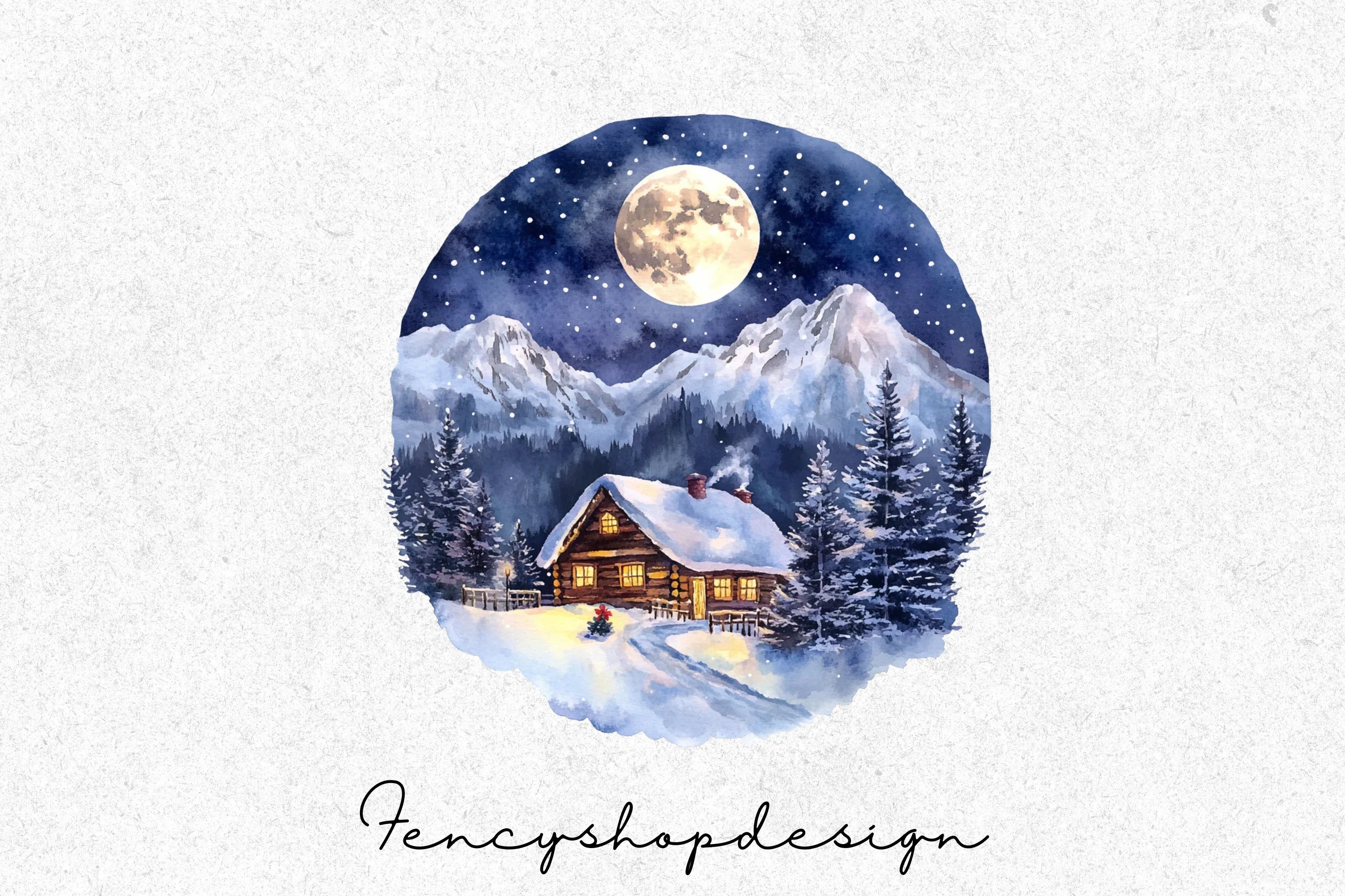 Winter Cabin Clipart Bundle - Image 3