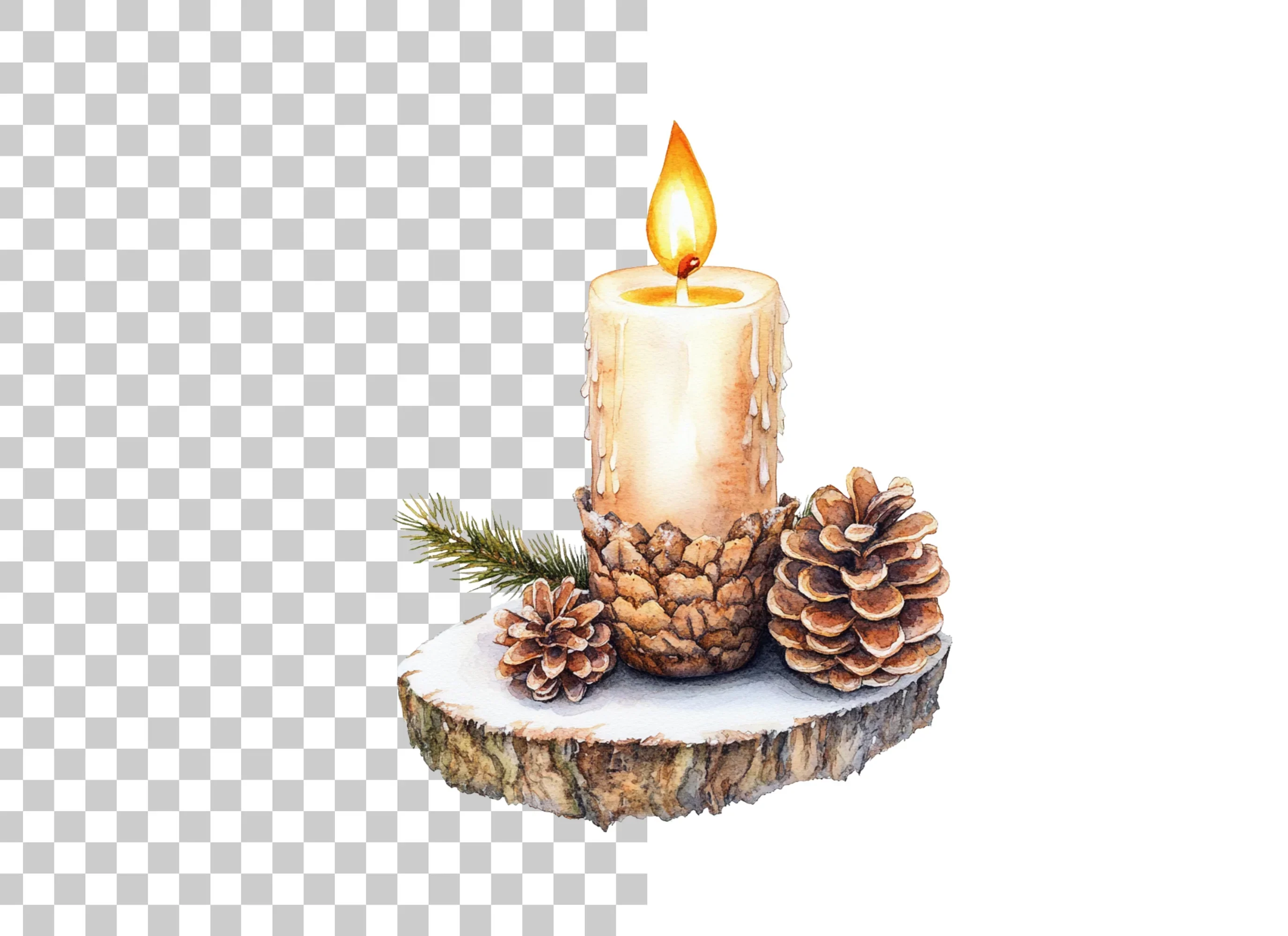 Winter Candle Pinecone Wood Slice Clipart Bundle - Image 2