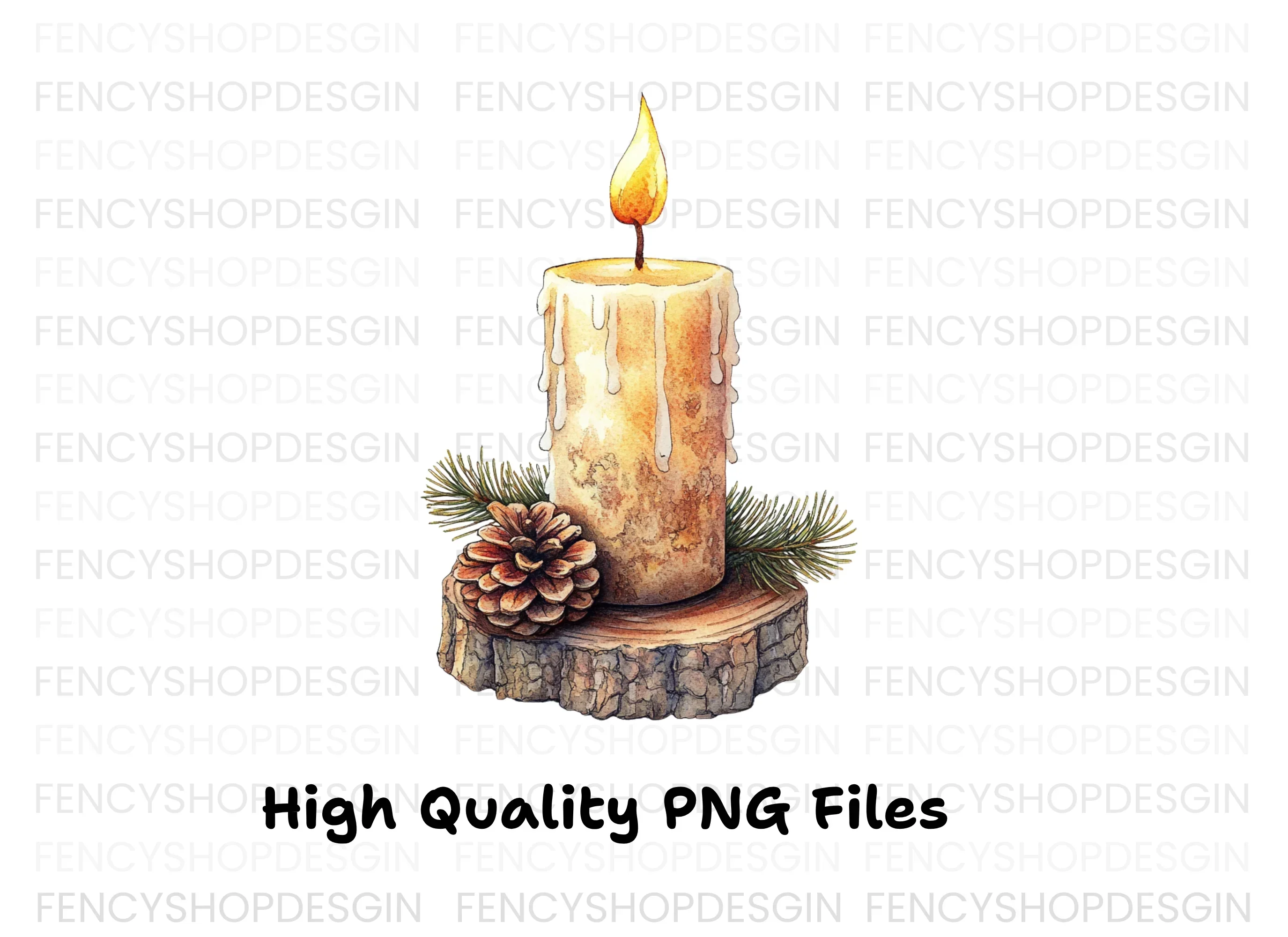 Winter Candle Pinecone Wood Slice Clipart Bundle - Image 3