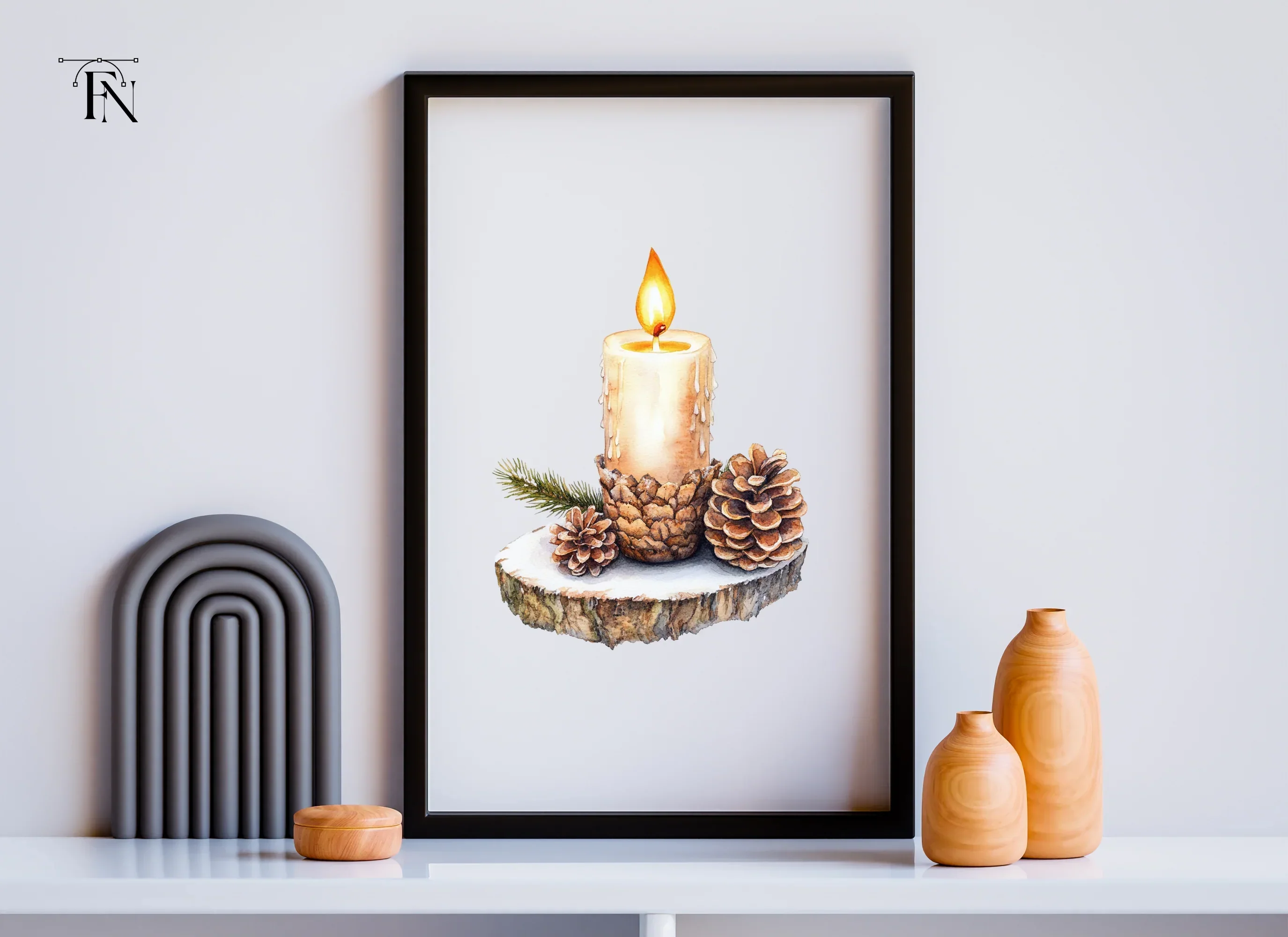 Winter Candle Pinecone Wood Slice Clipart Bundle - Image 6