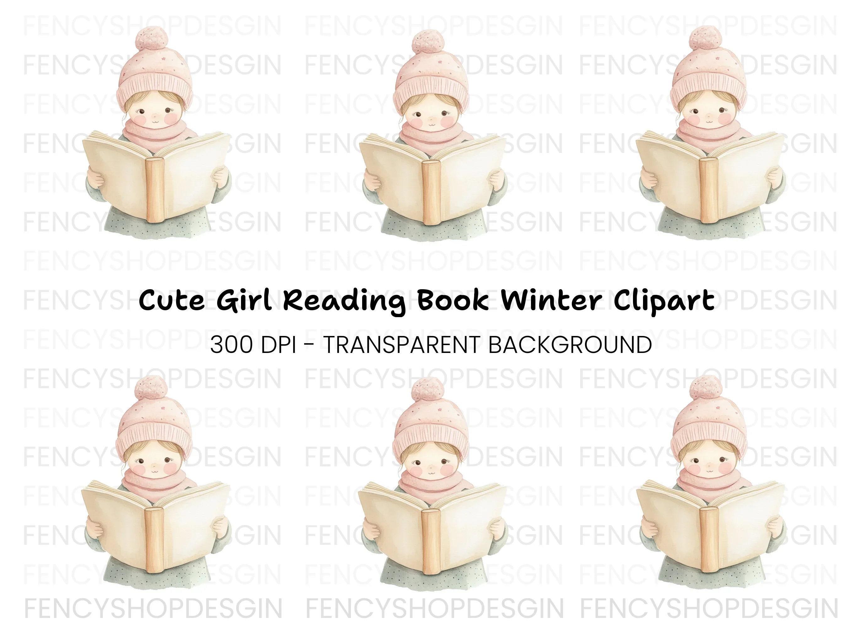 Winter Girl Reading Book Clipart Bundle