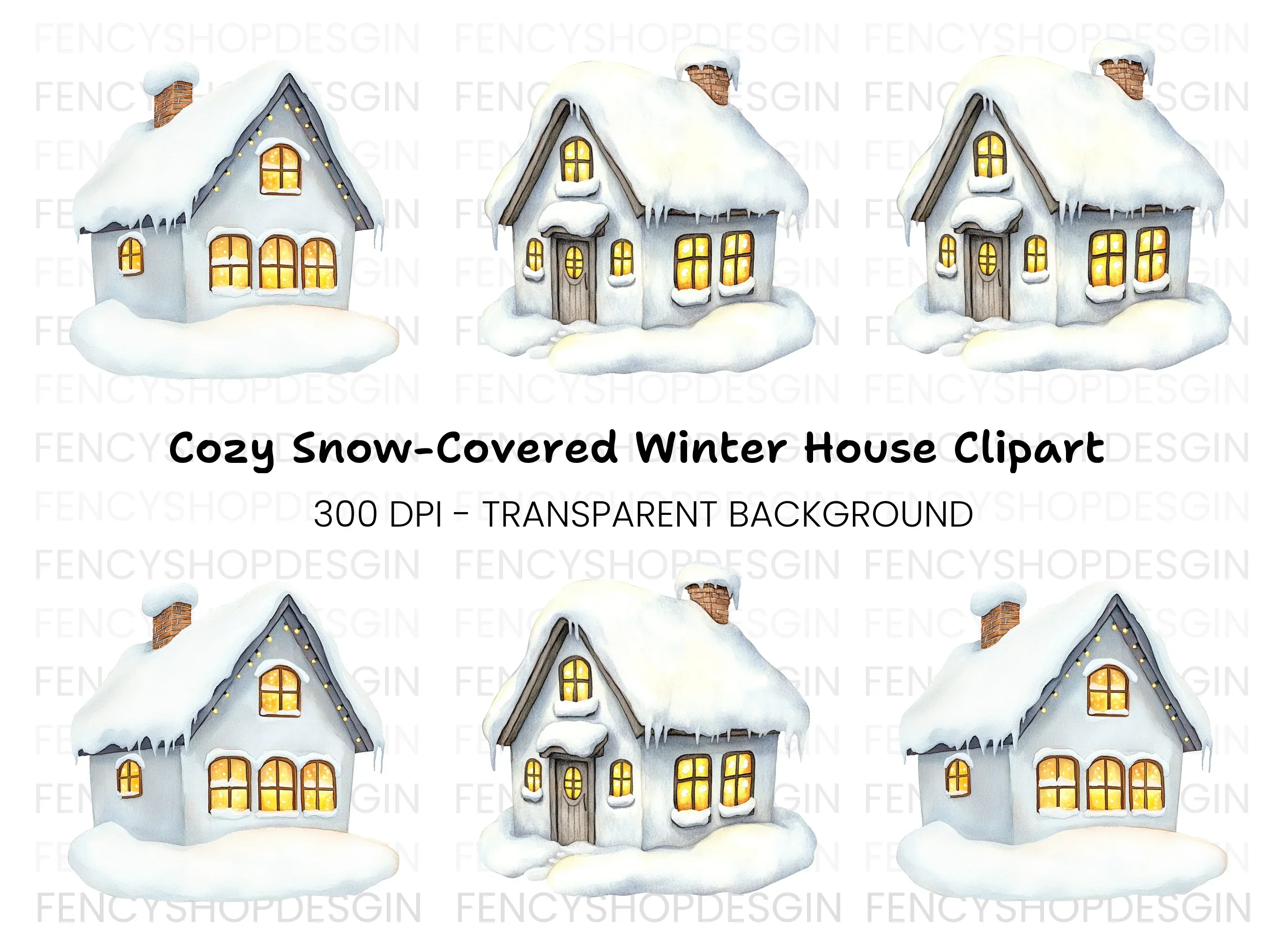 Winter Houses Clipart Bundle