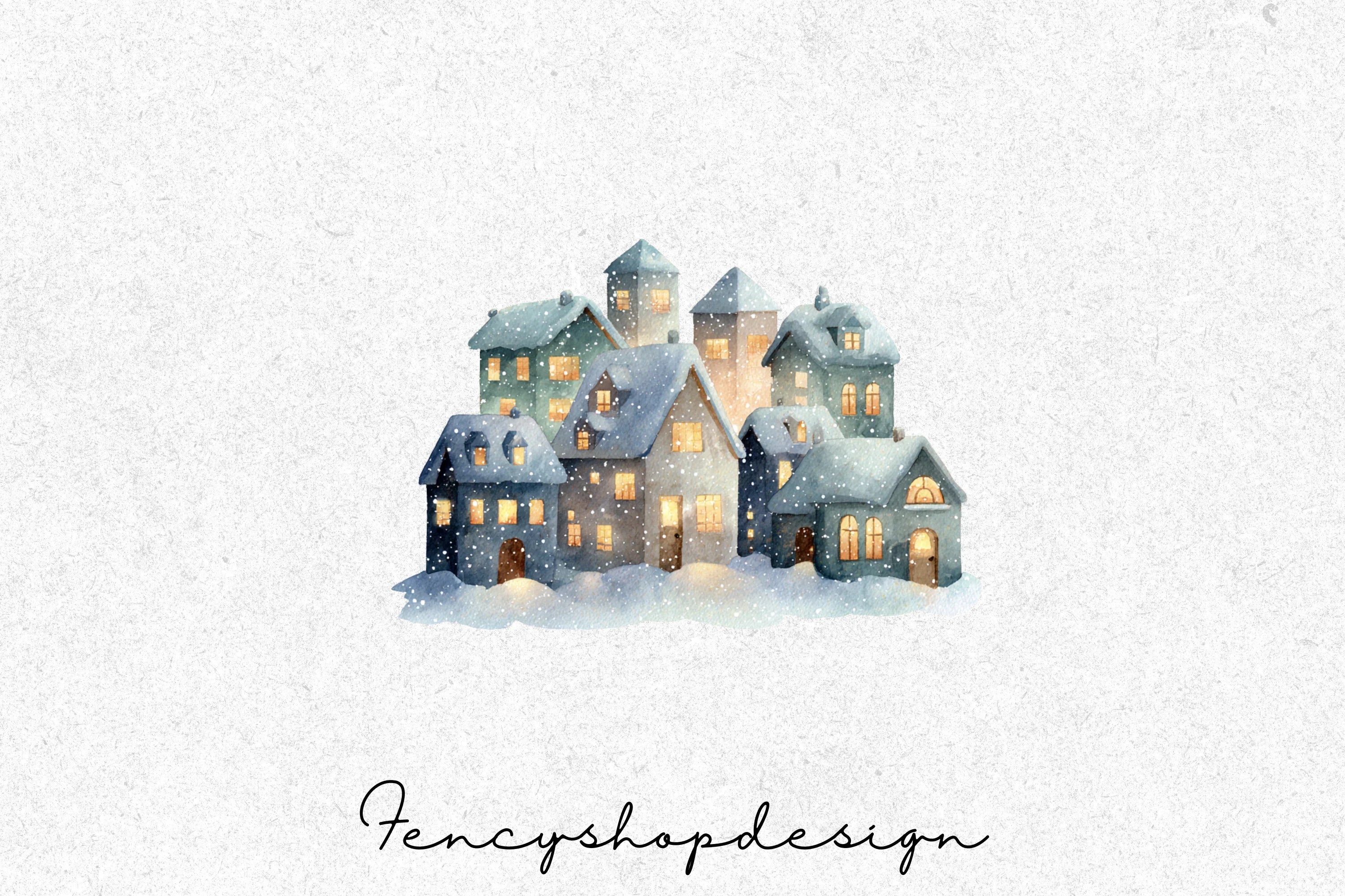 Winter Mosque and Snowy Village Clipart Bundle - Image 6