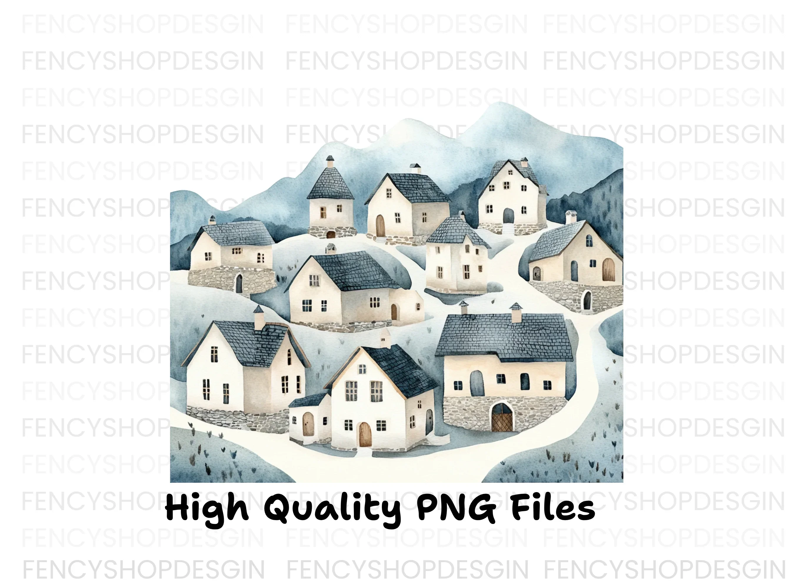 Winter Mountain Village Clipart Bundle - Image 3