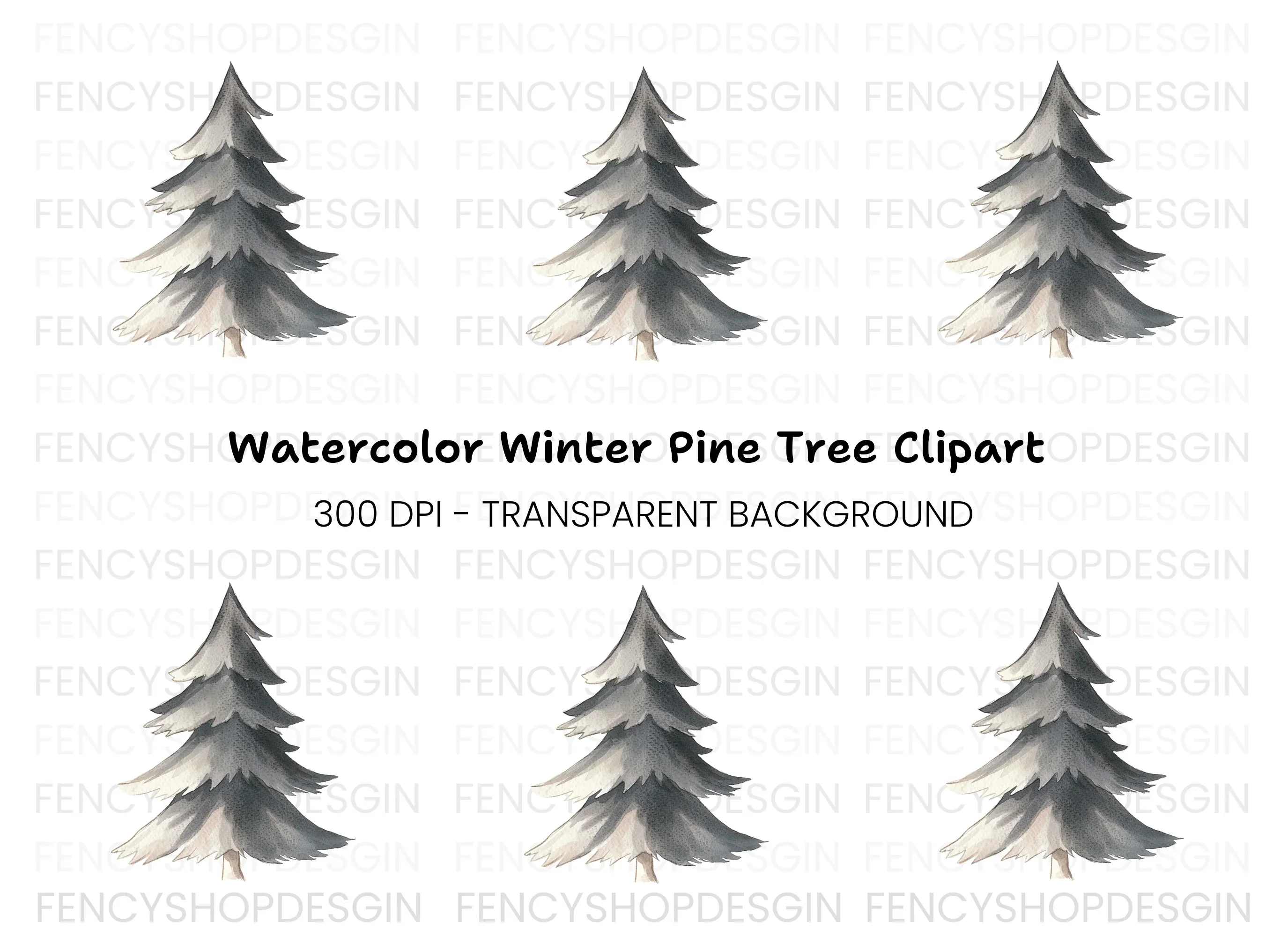 Winter Pine Tree Clipart Bundle