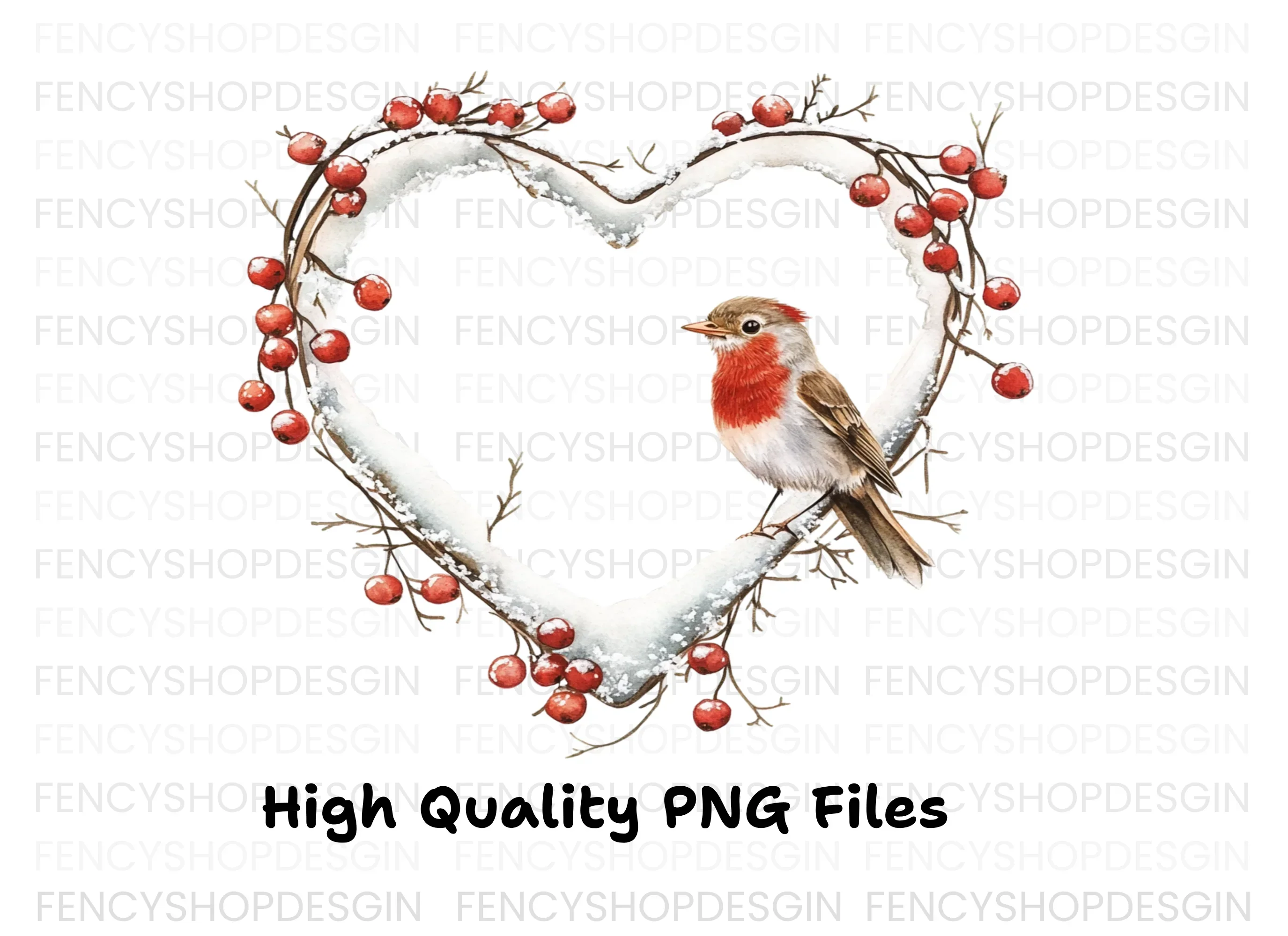 Winter Robin Heart Wreath Clipart Bundle - Image 3