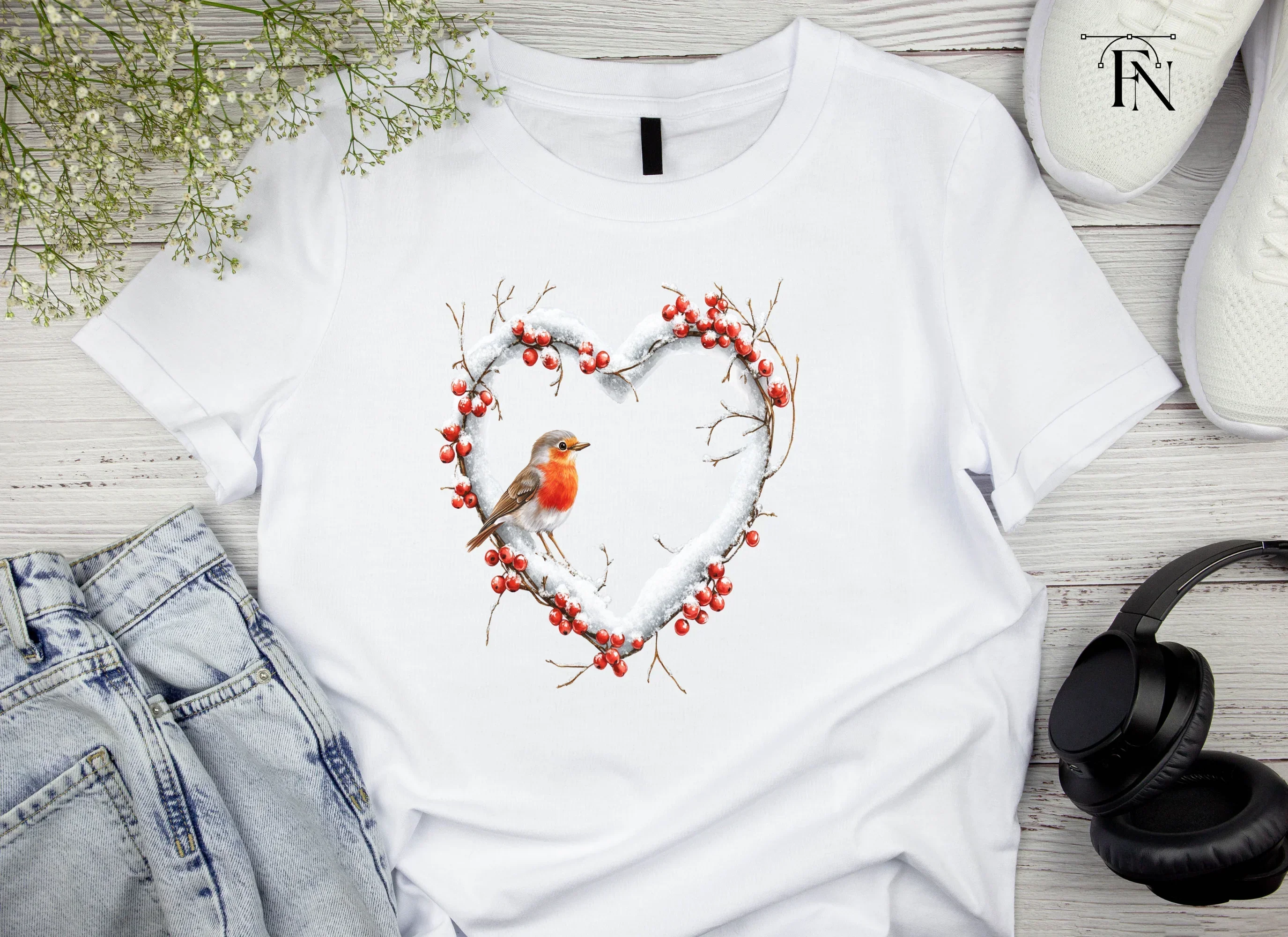 Winter Robin Heart Wreath Clipart Bundle - Image 4