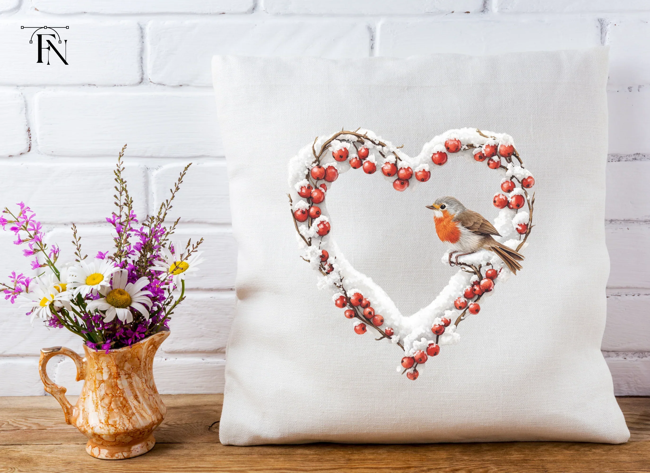 Winter Robin Heart Wreath Clipart Bundle - Image 5