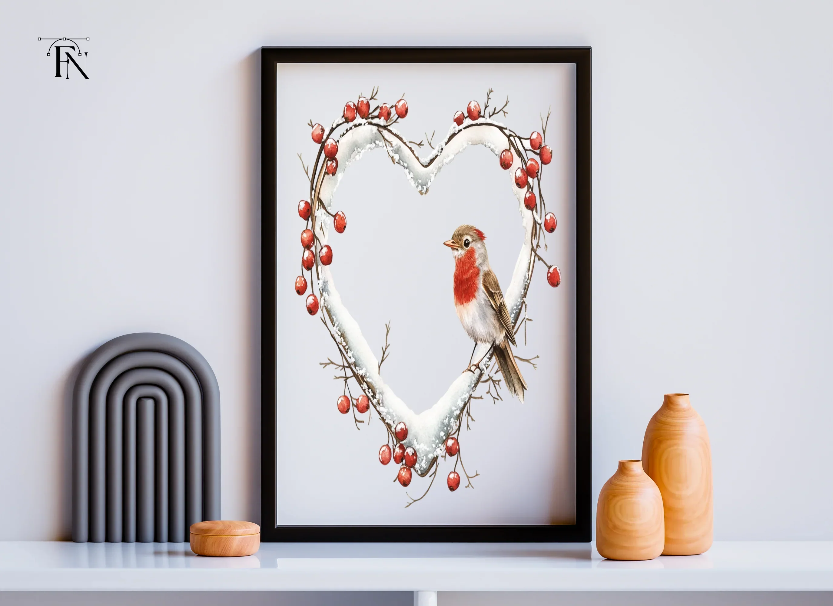 Winter Robin Heart Wreath Clipart Bundle - Image 6