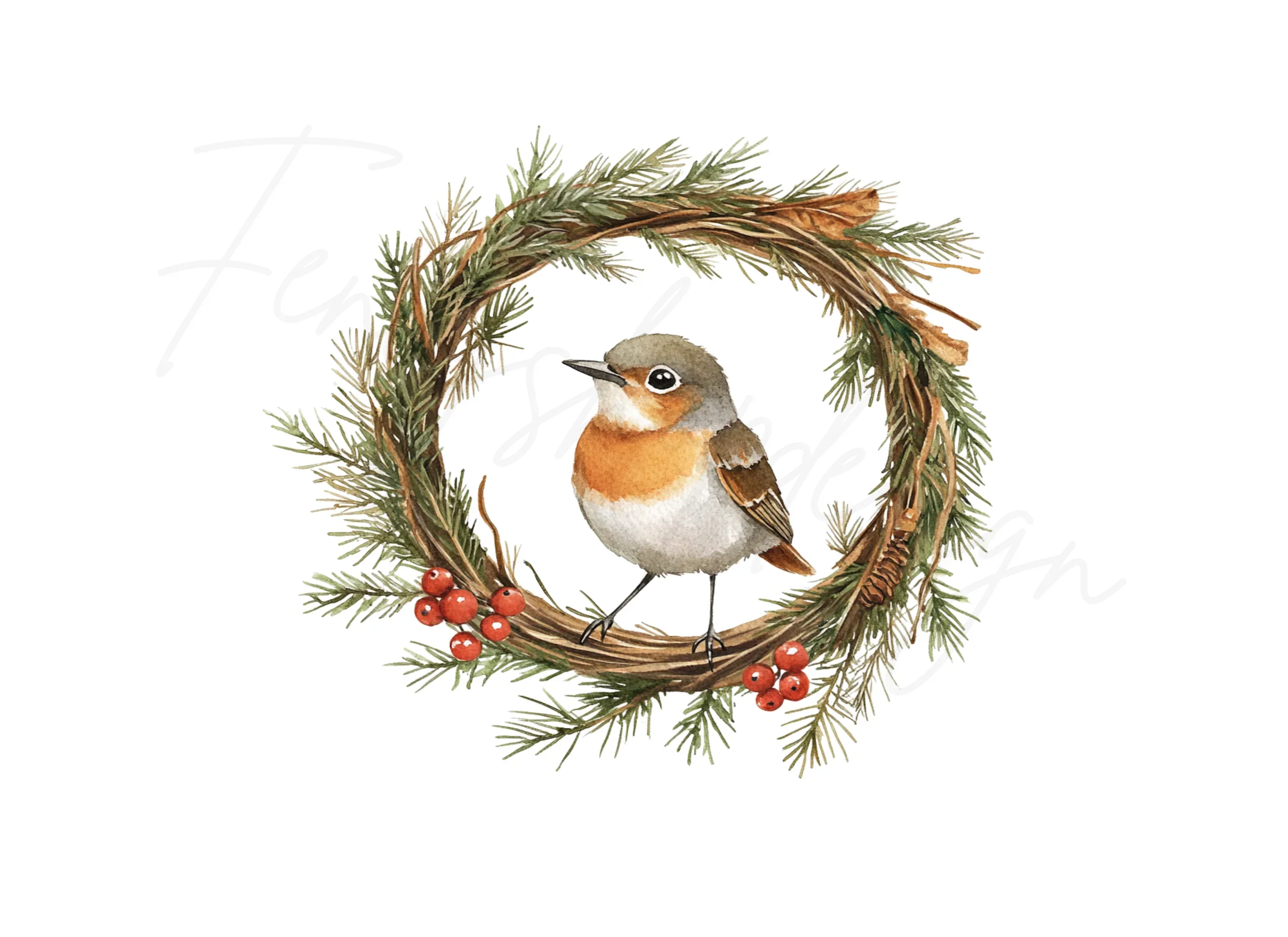 Winter Robin Wreath Clipart Bundle - Image 2