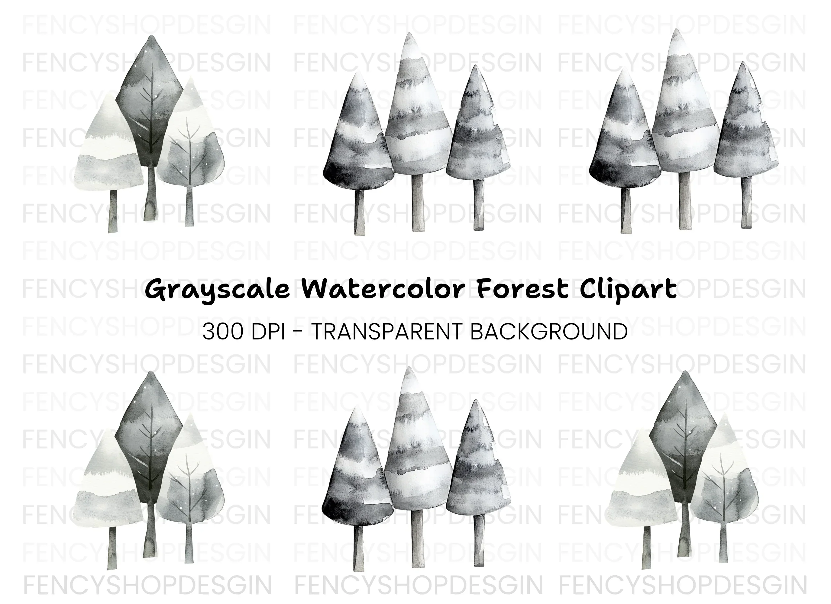Winter Trees Clipart Bundle