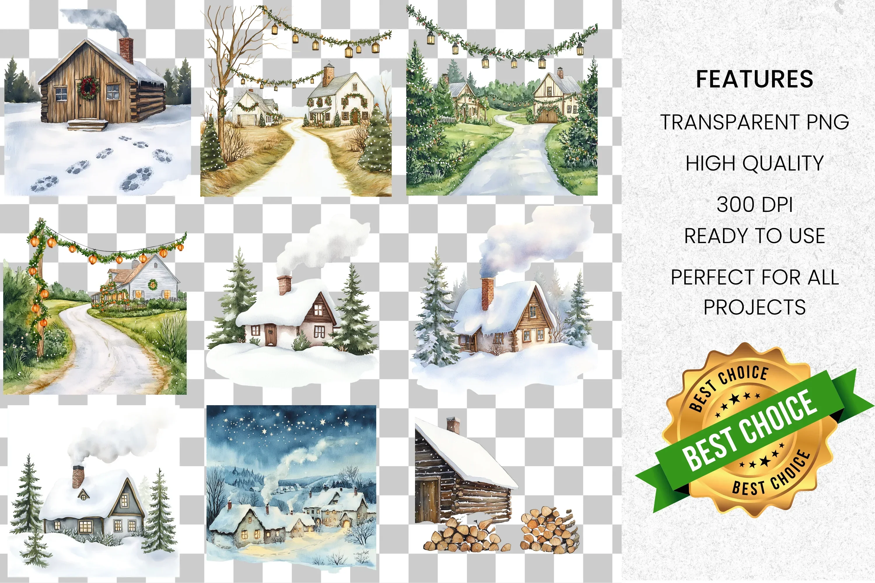 Winter Village Clipart Bundle - Image 7