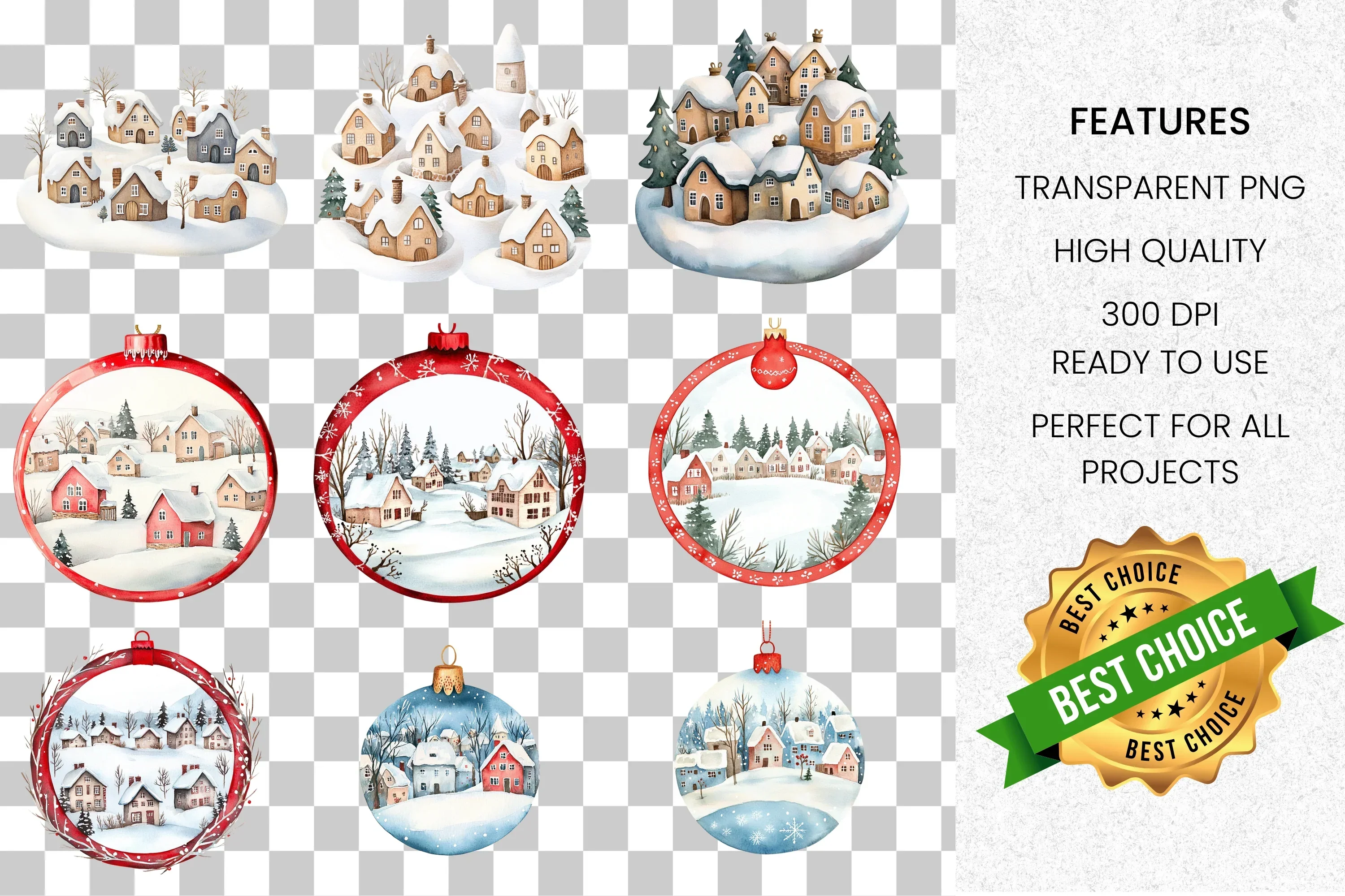 Winter Village Ornaments Clipart Bundle - Image 8
