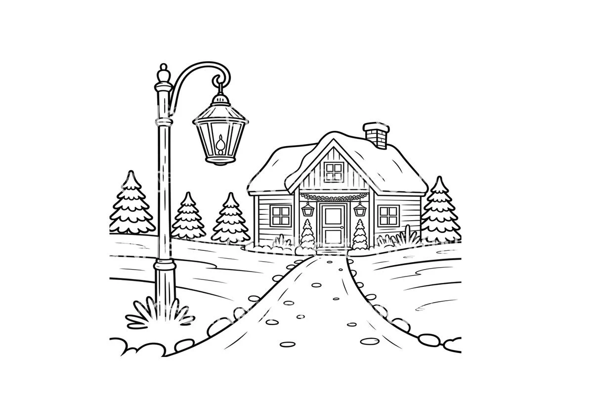 Winter Village Scene Coloring Books - Image 2