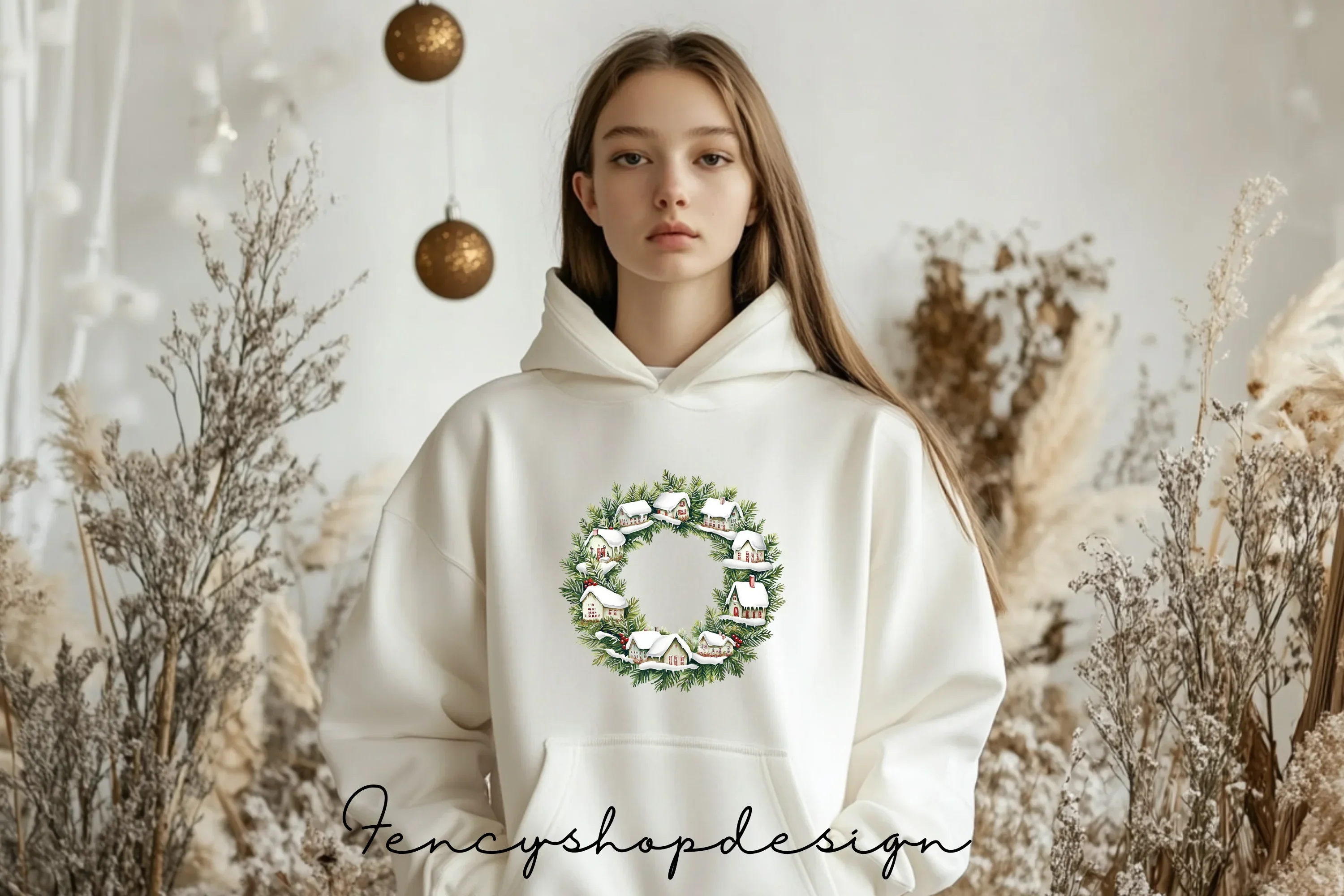 Winter Village Wreath Clipart Bundle - Image 4