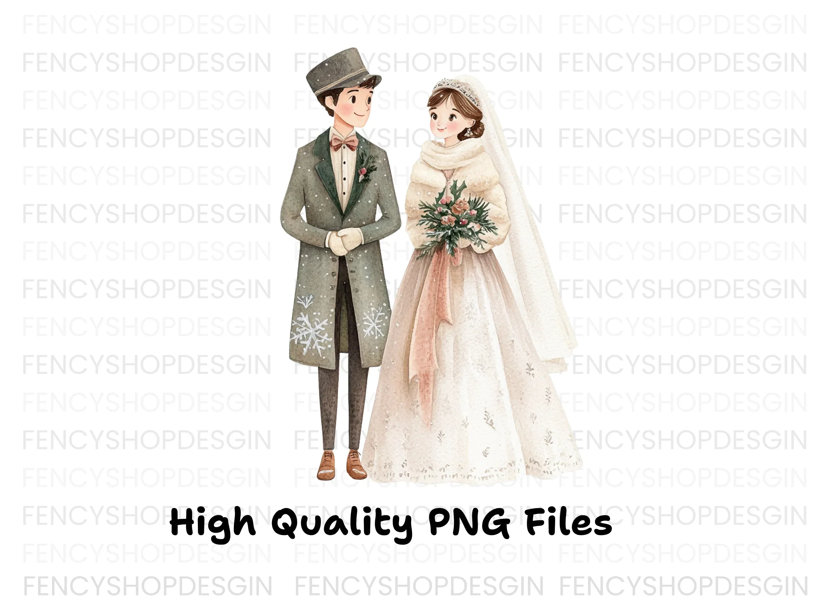 Winter Wedding Couple Clipart Bundle - Image 3