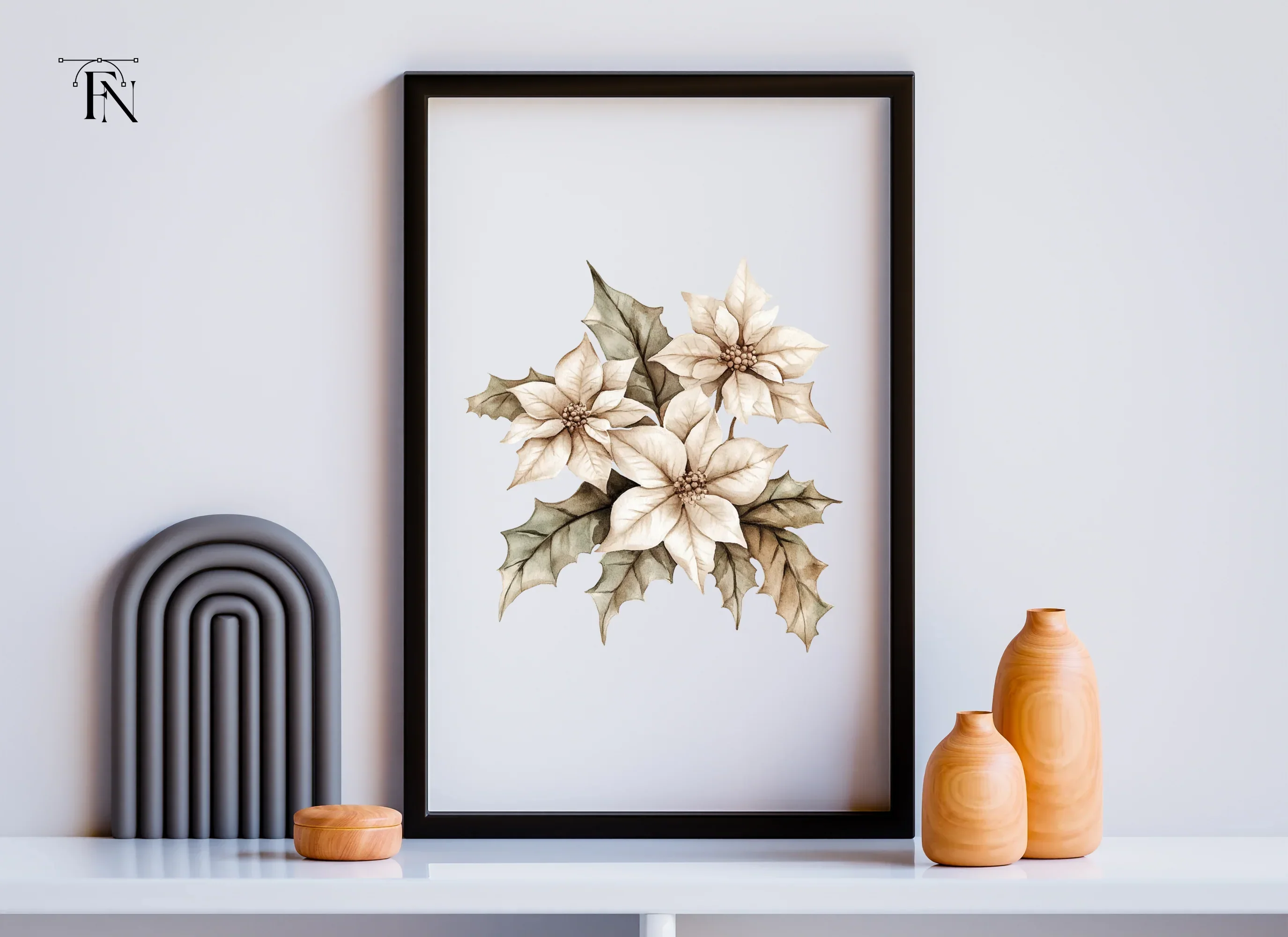 Winter White Poinsettia Clipart Bundle - Image 3