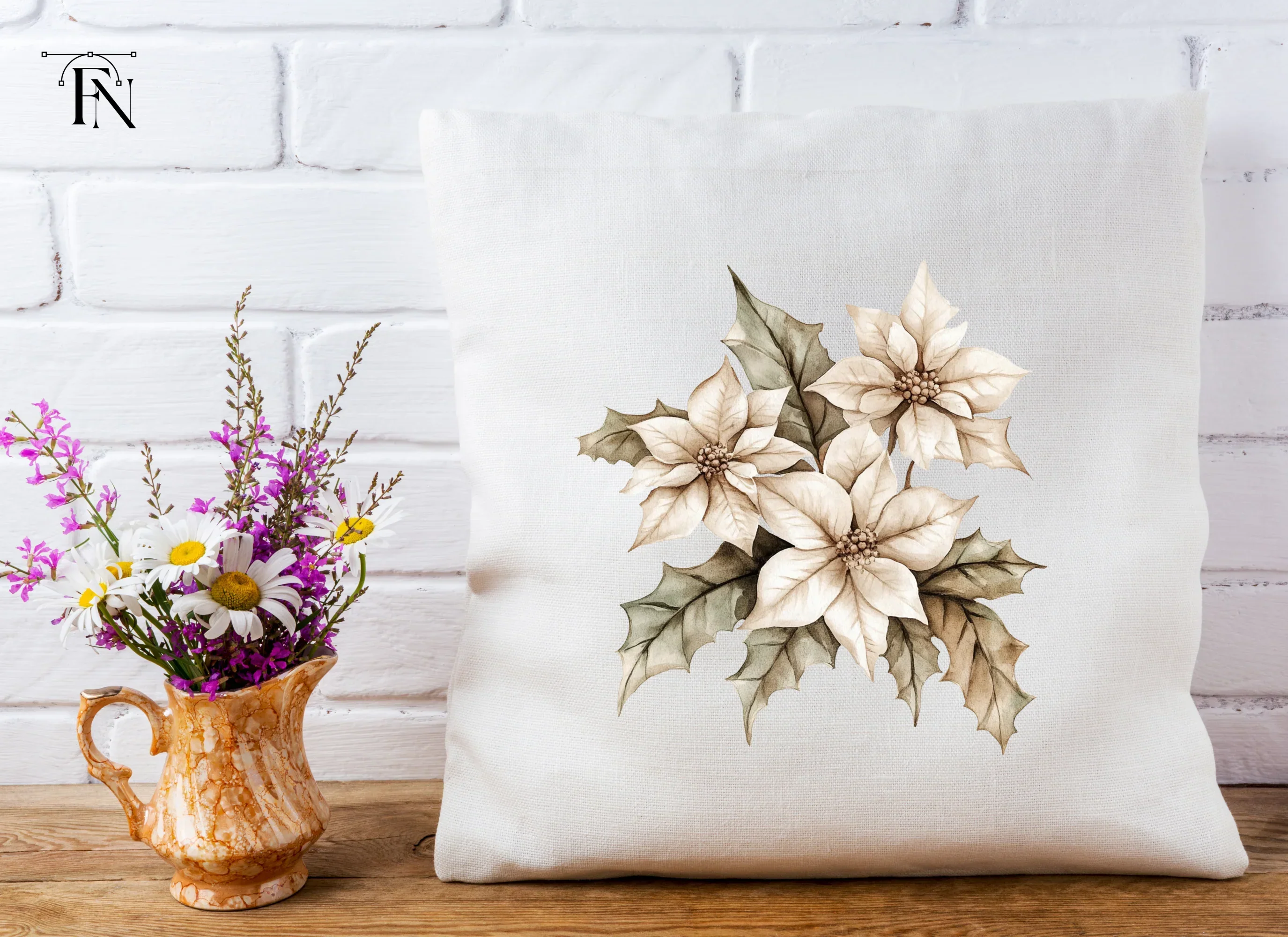Winter White Poinsettia Clipart Bundle - Image 4