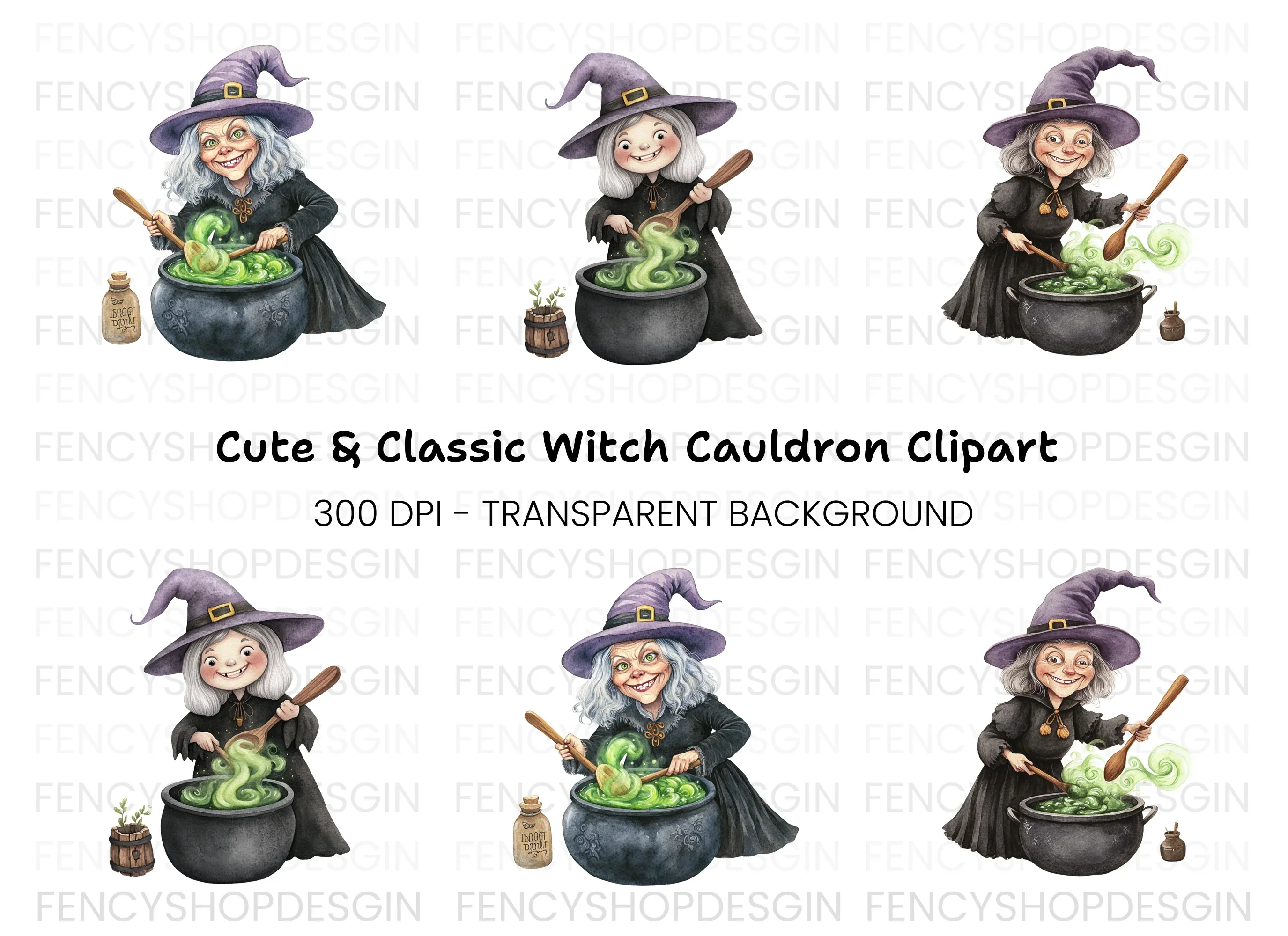 Witches Brewing Potions Clipart Bundle