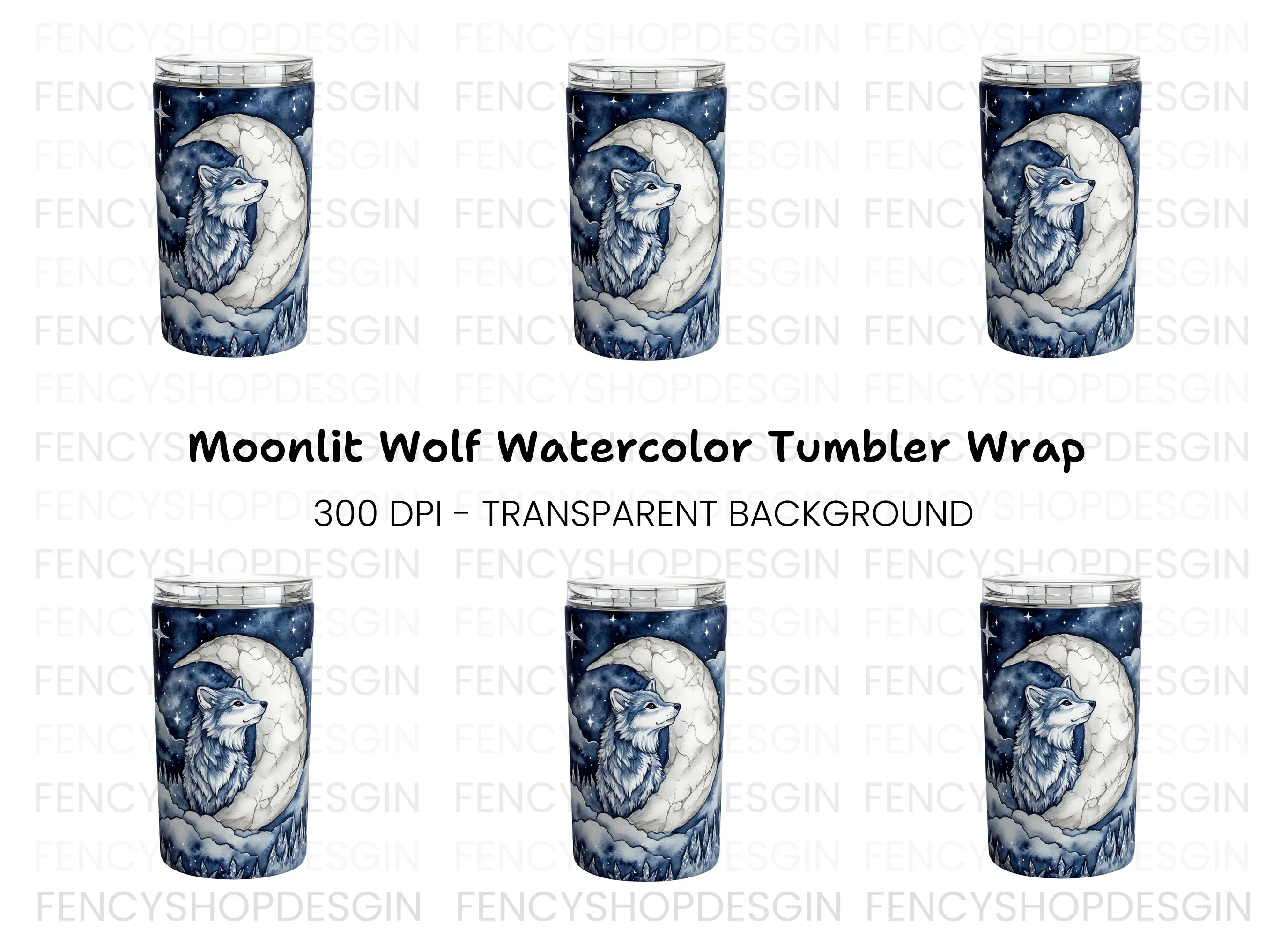 Wolf and Moon Tumbler Clipart Bundle