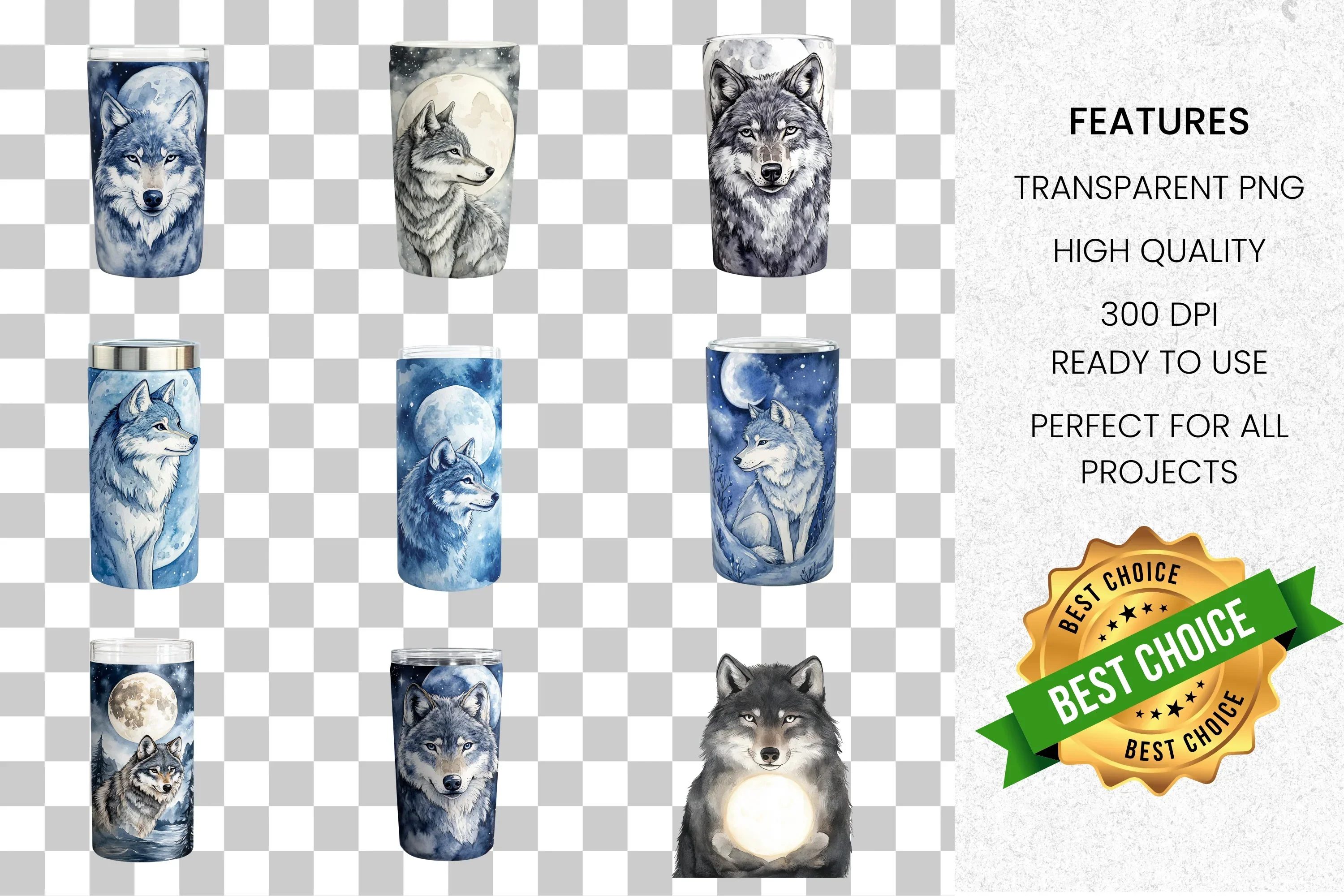 Wolf Tumbler Clipart Bundle - Image 8