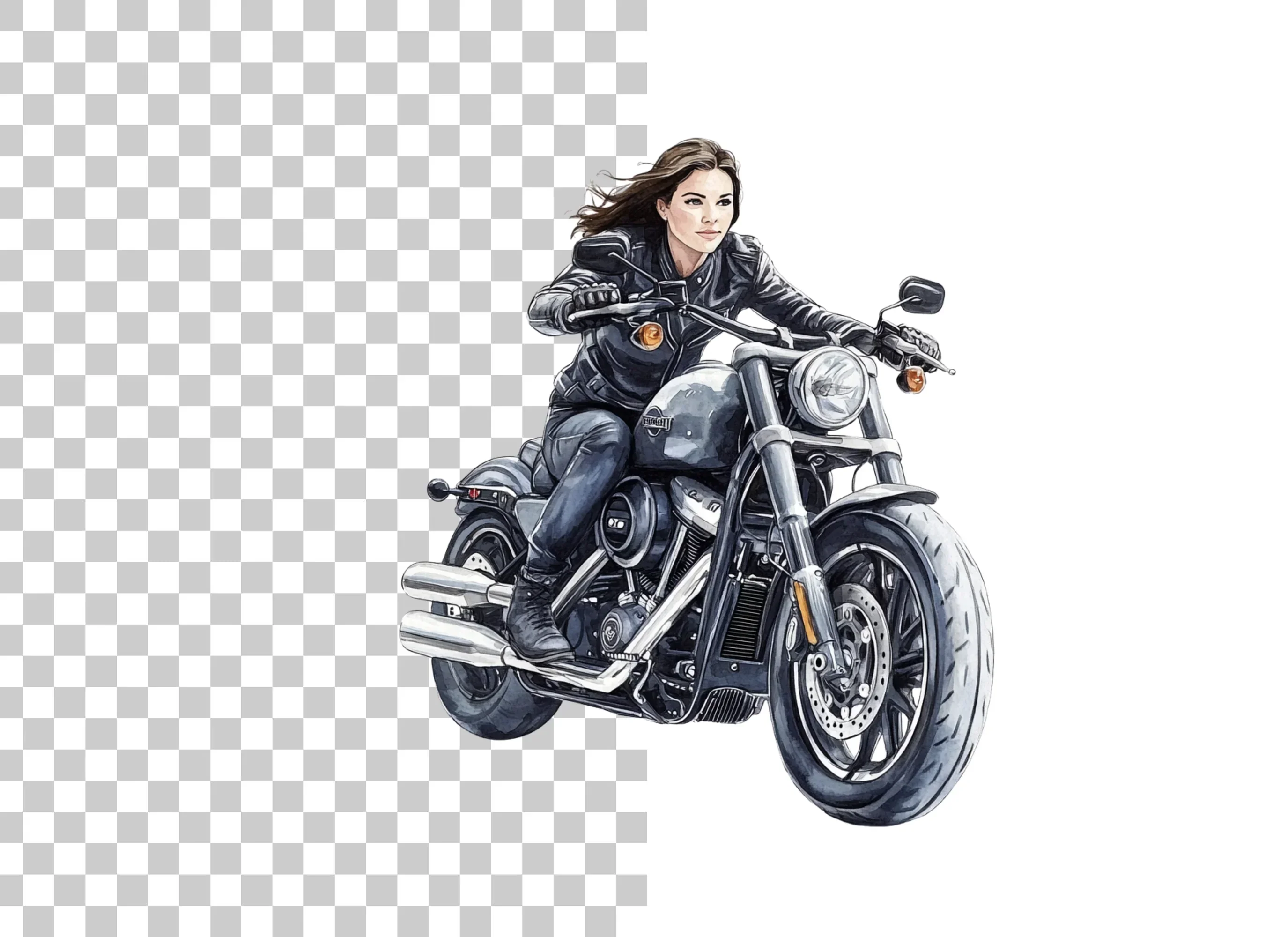 Woman Riding Motorcycle Clipart Bundle - Image 2