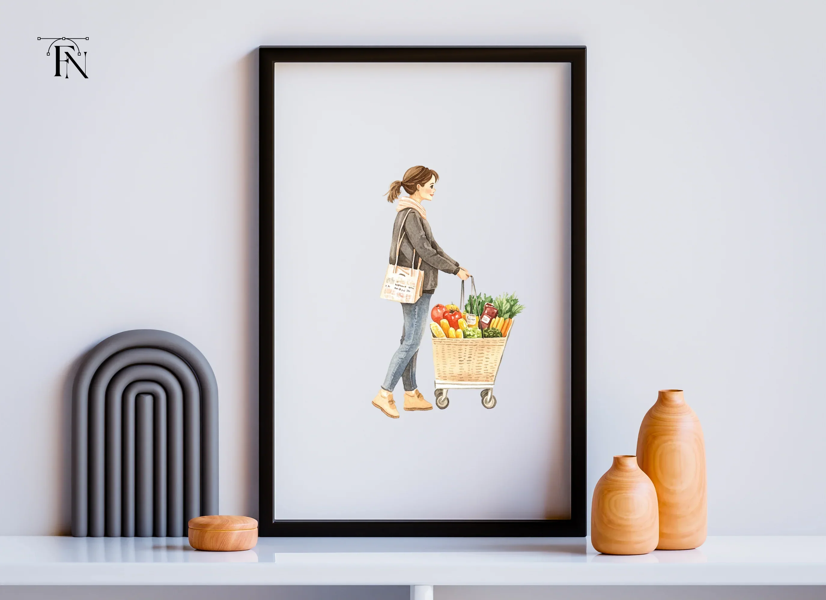 Woman Shopping with Grocery Cart Clipart Bundle - Image 6
