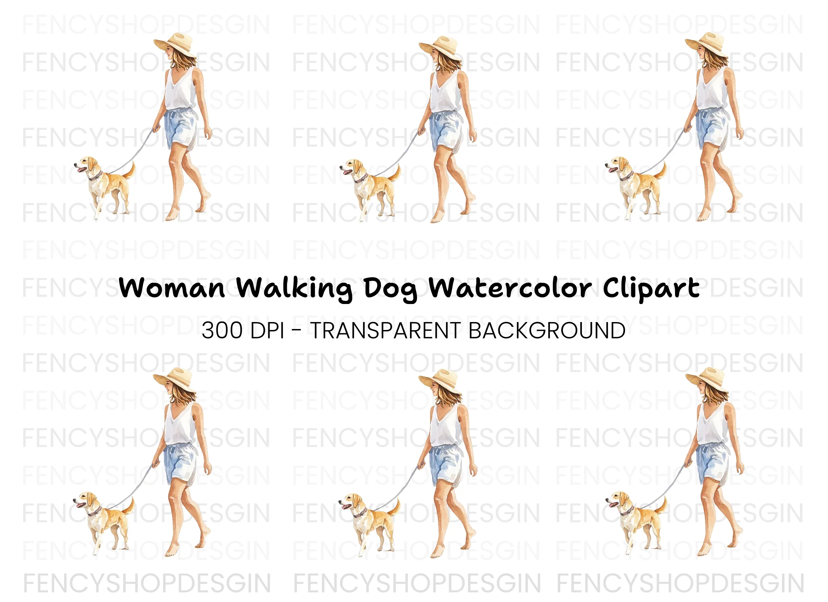 Woman Walking Dog Clipart Bundle