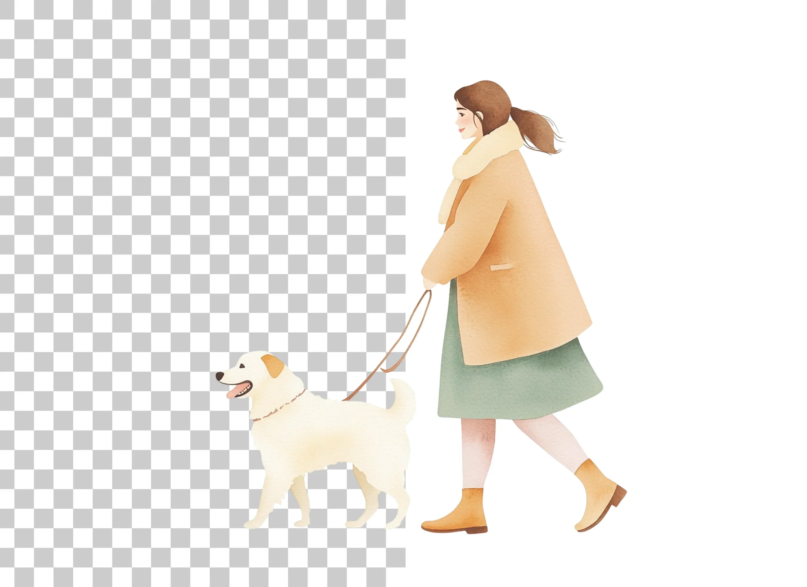 Woman Walking Dog Illustration Clipart Bundle - Image 2