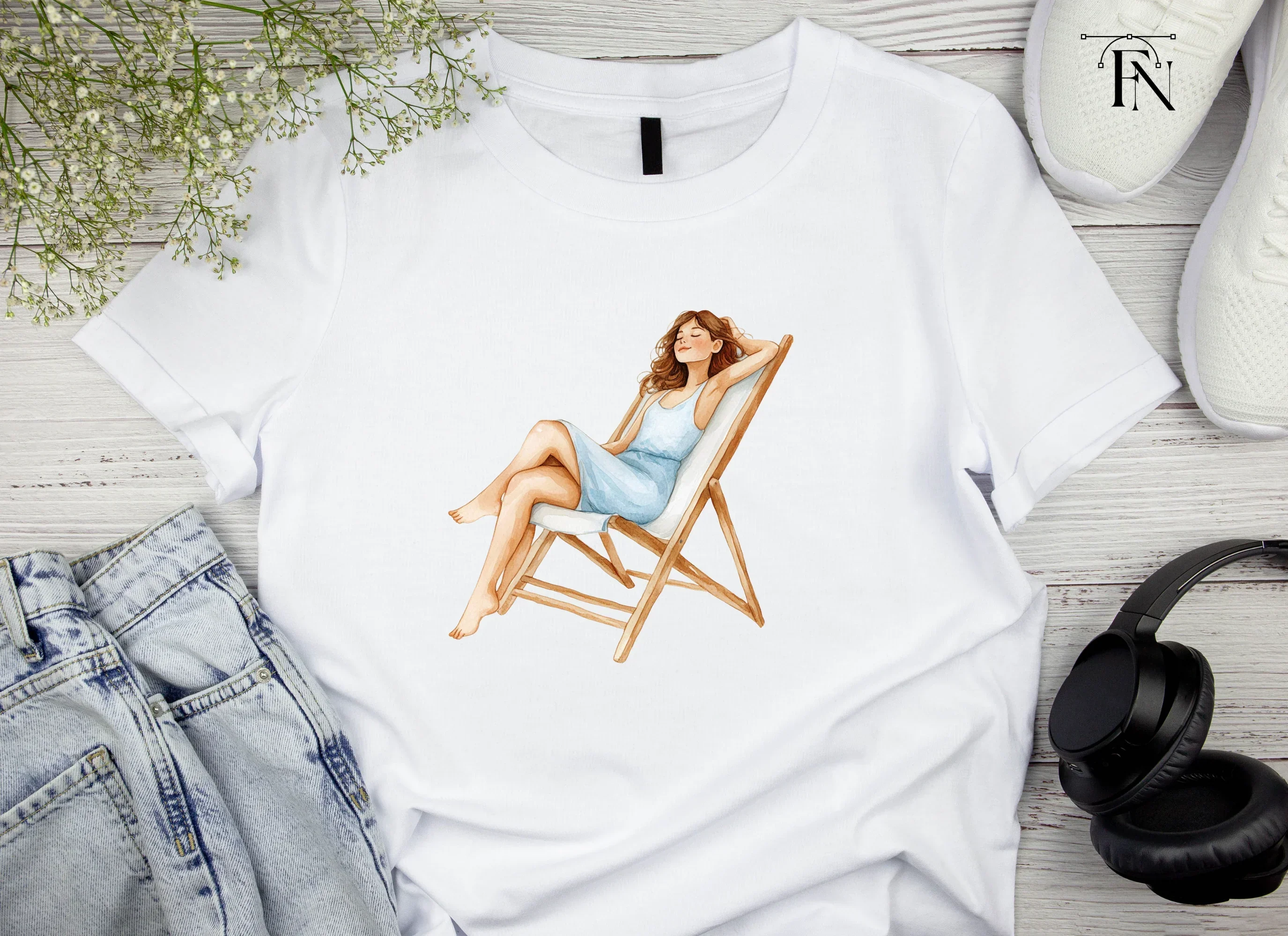 Women Relaxing on Beach Chairs Clipart Bundle - Image 3