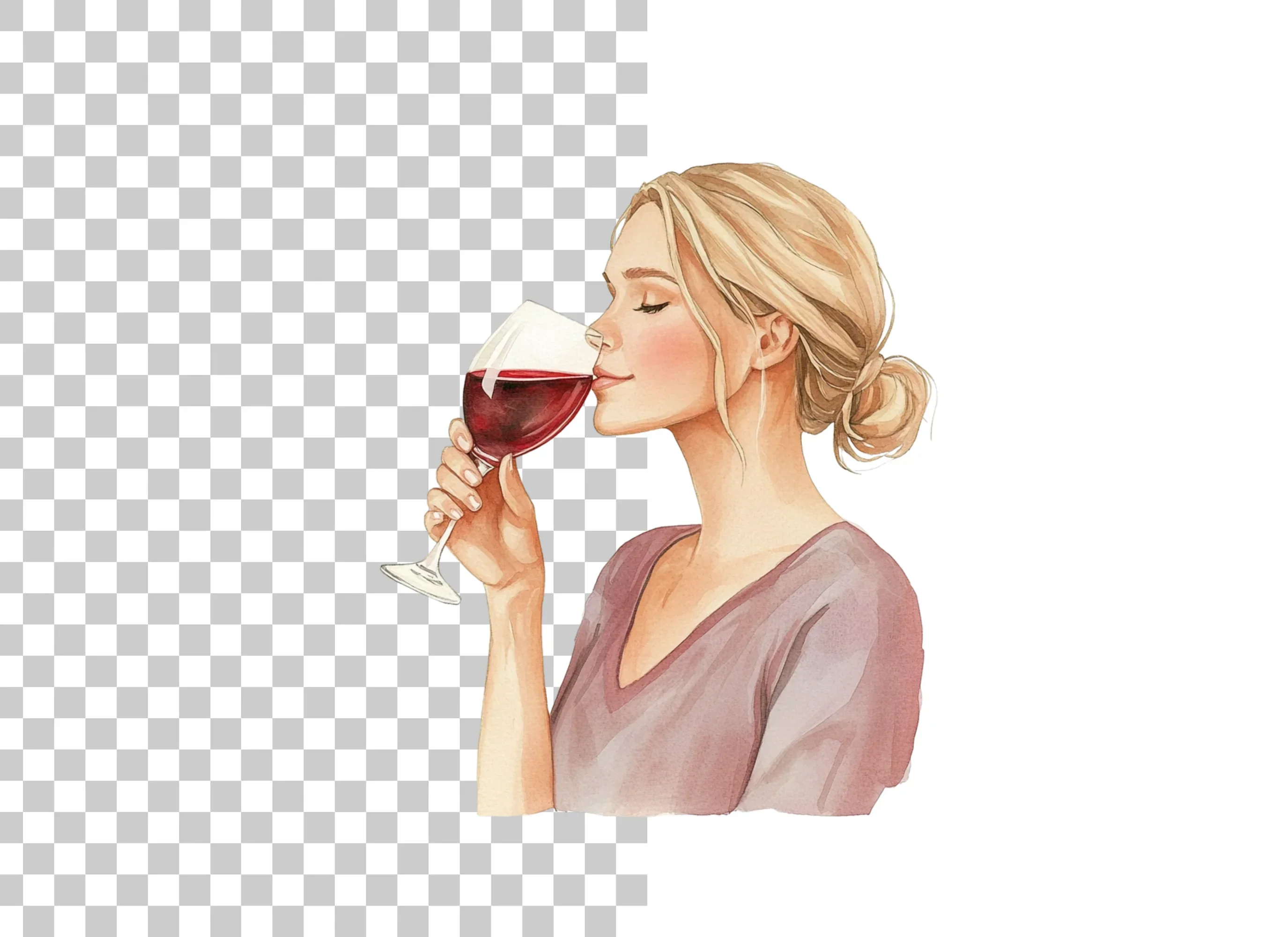 Women Savoring Red Wine Clipart Bundle - Image 2