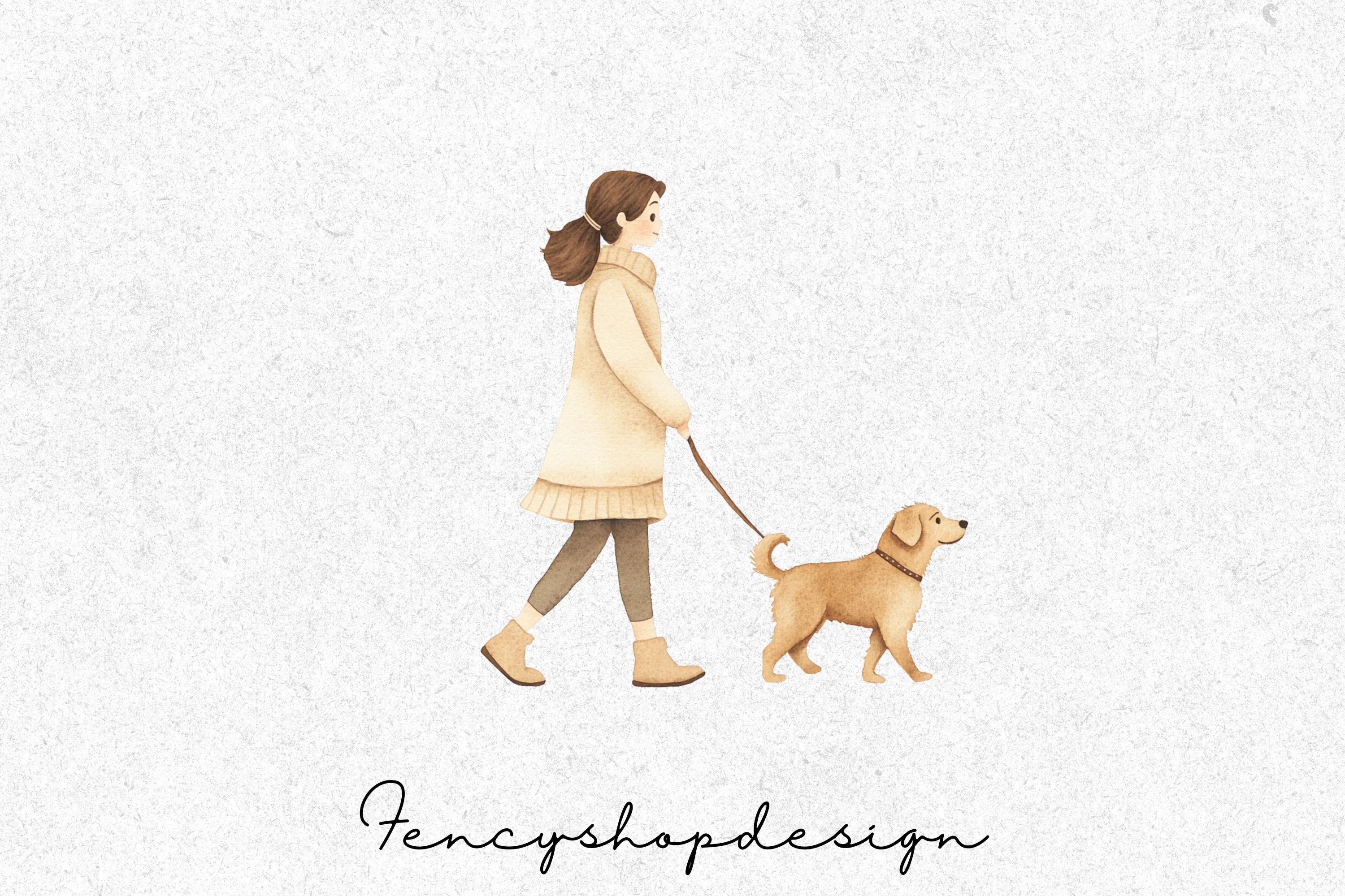 Women Walking Dogs Clipart Bundle - Image 7