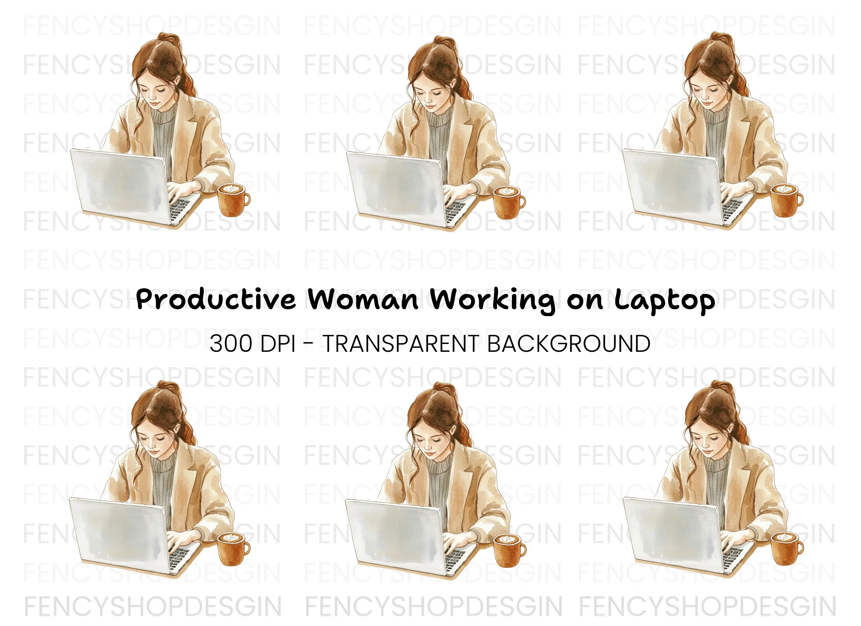 Women Working on Laptop Clipart Bundle