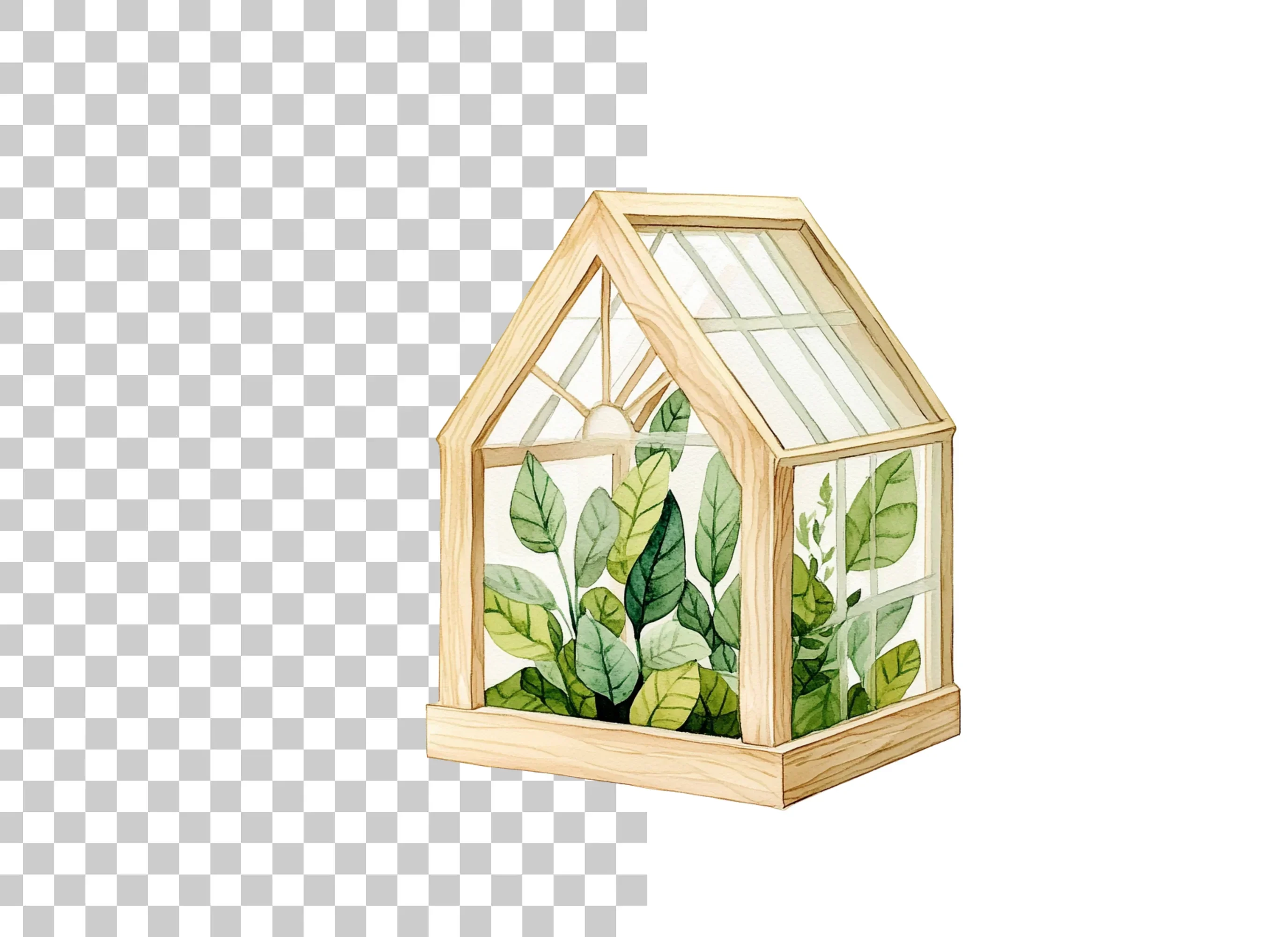 Wooden Greenhouse with Plants Clipart Bundle - Image 2