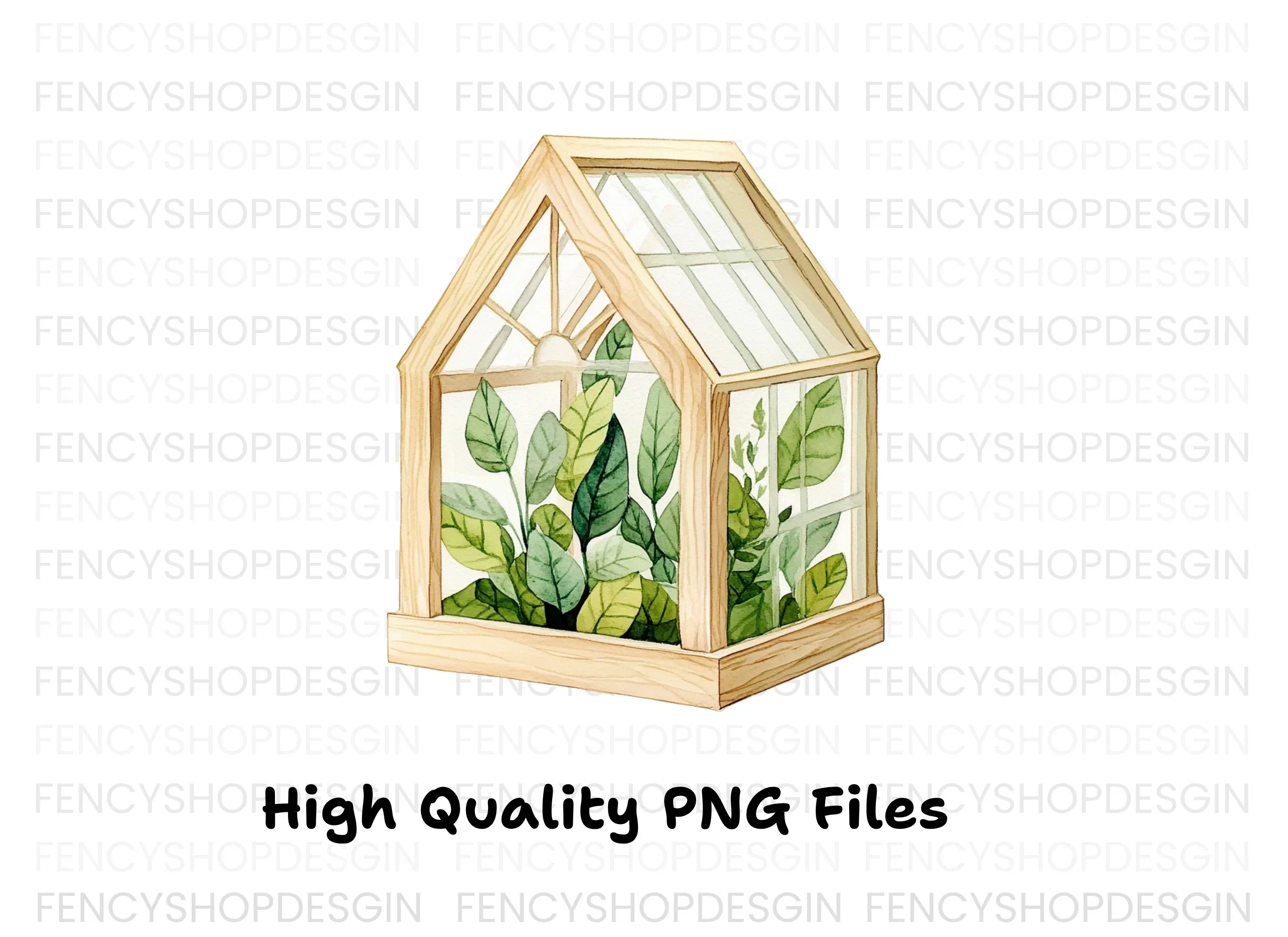 Wooden Greenhouse with Plants Clipart Bundle - Image 3