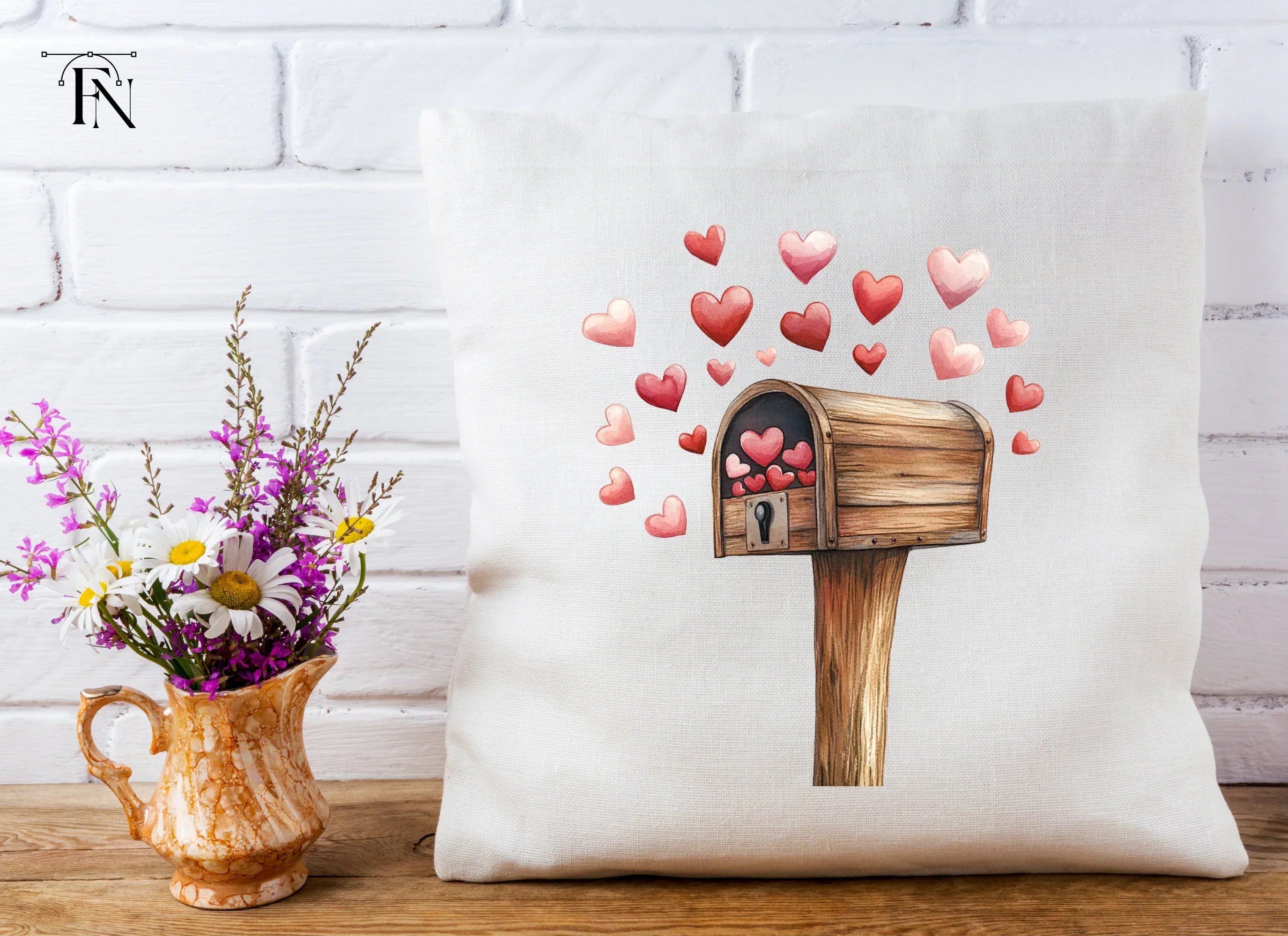 Wooden Mailbox with Falling Hearts Clipart Bundle - Image 4