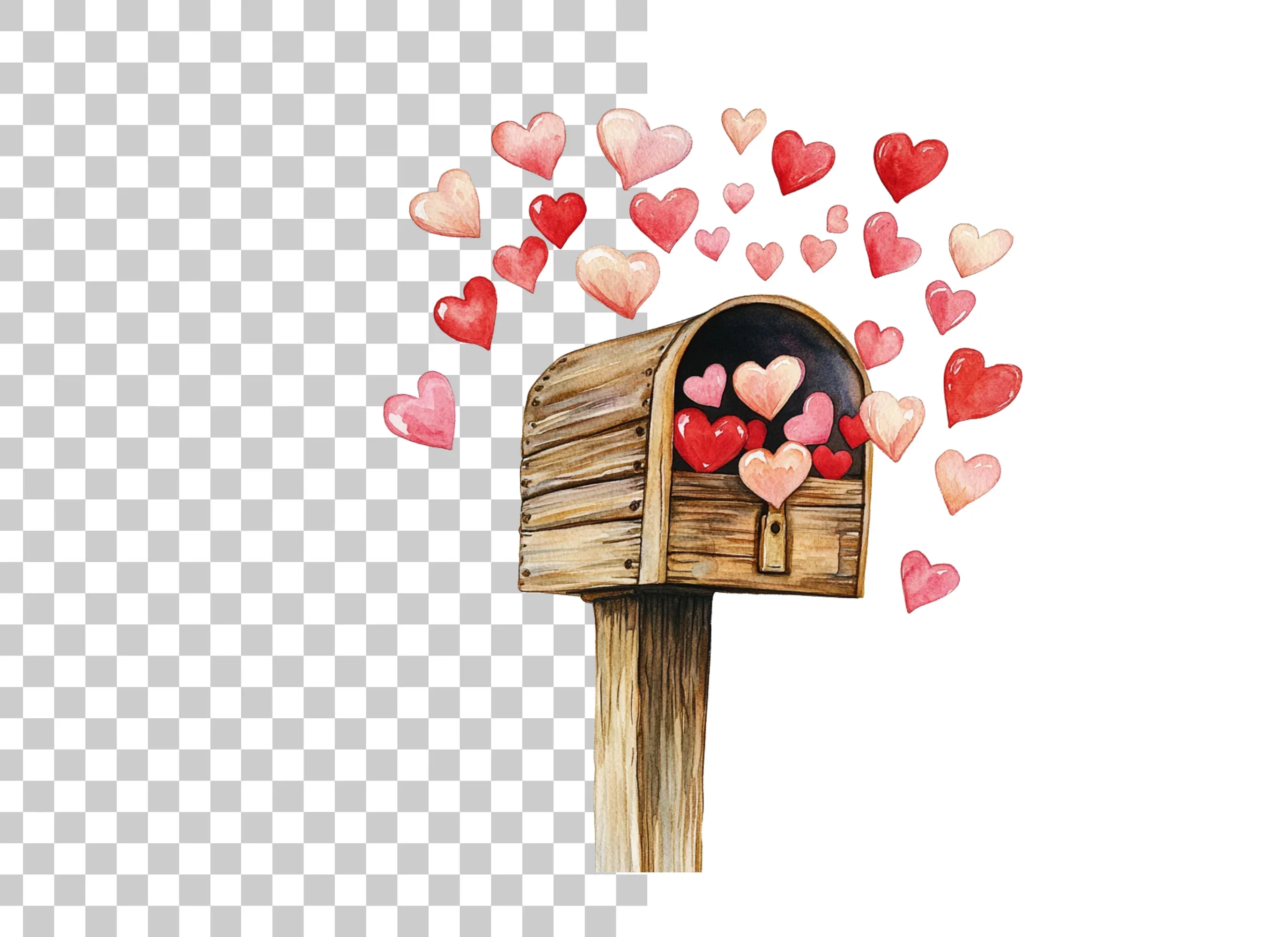 Wooden Mailbox with Falling Hearts Clipart Bundle - Image 6