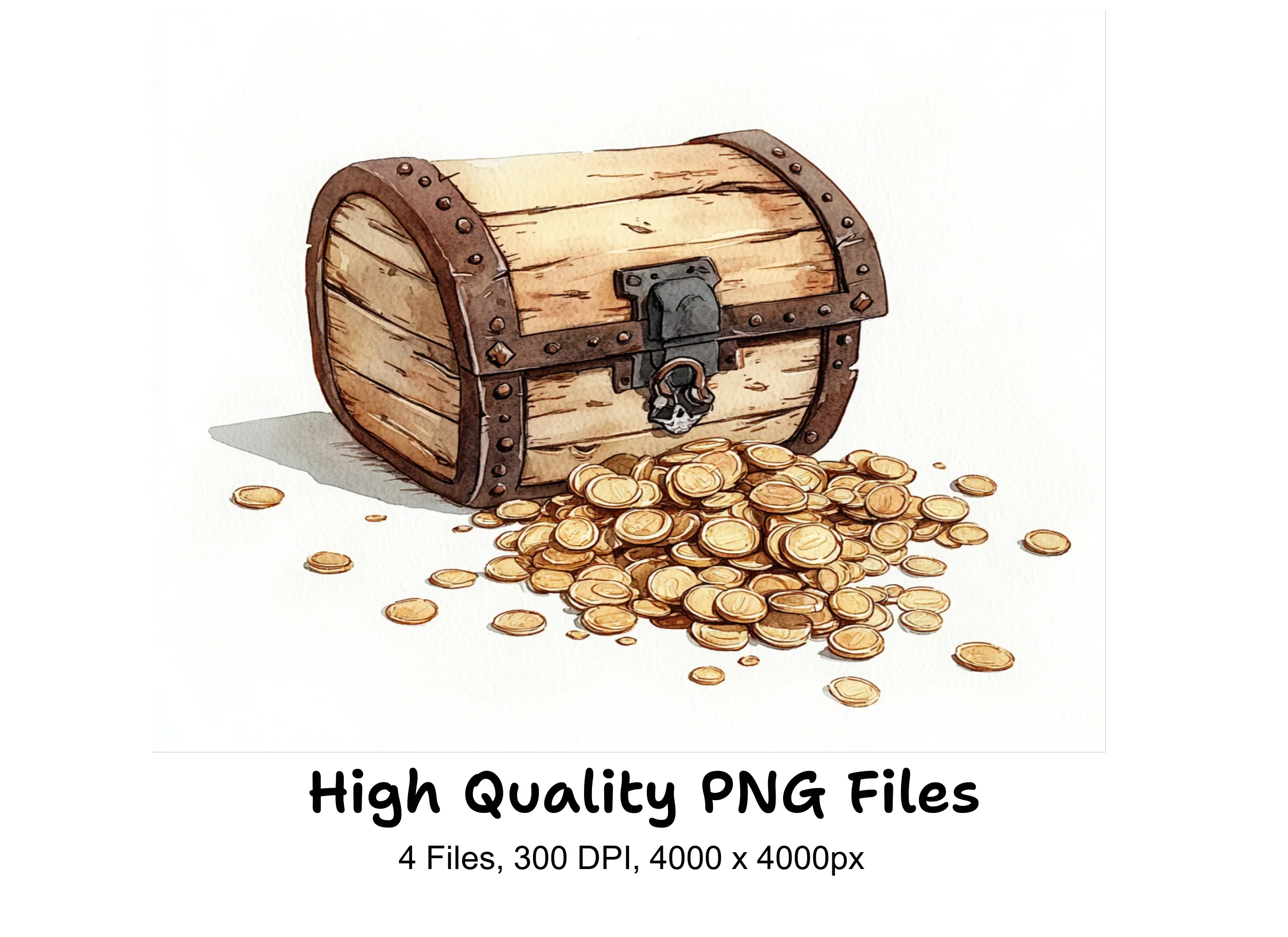 Wooden Treasure Chests with Gold Clipart Bundle