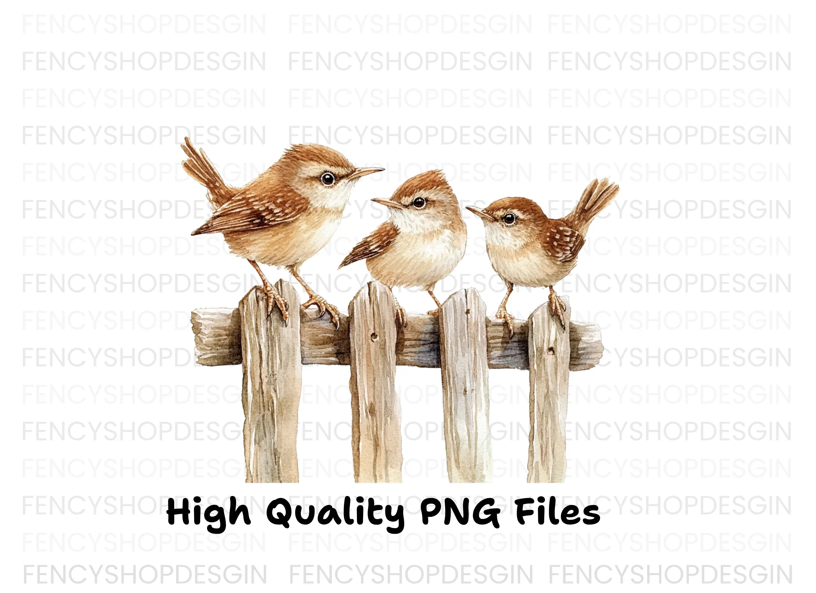 Wren Family on Wooden Fence Clipart Bundle - Image 2