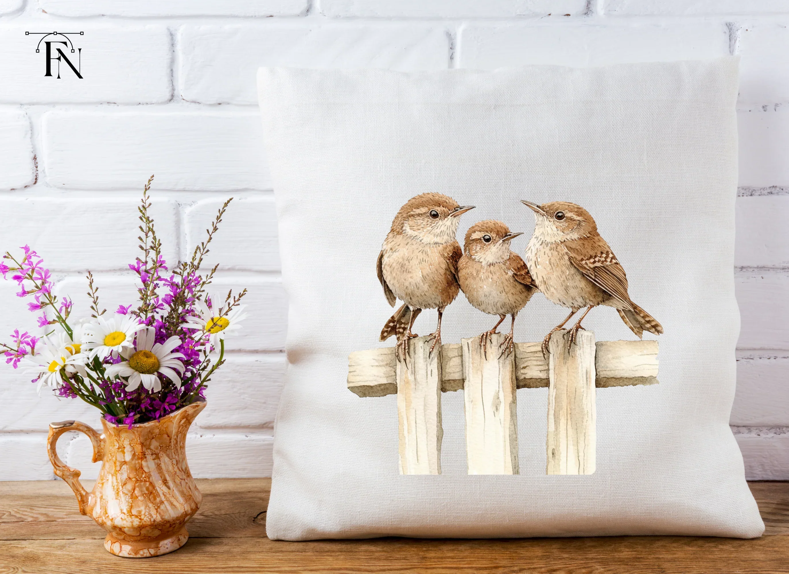 Wren Family on Wooden Fence Clipart Bundle - Image 4