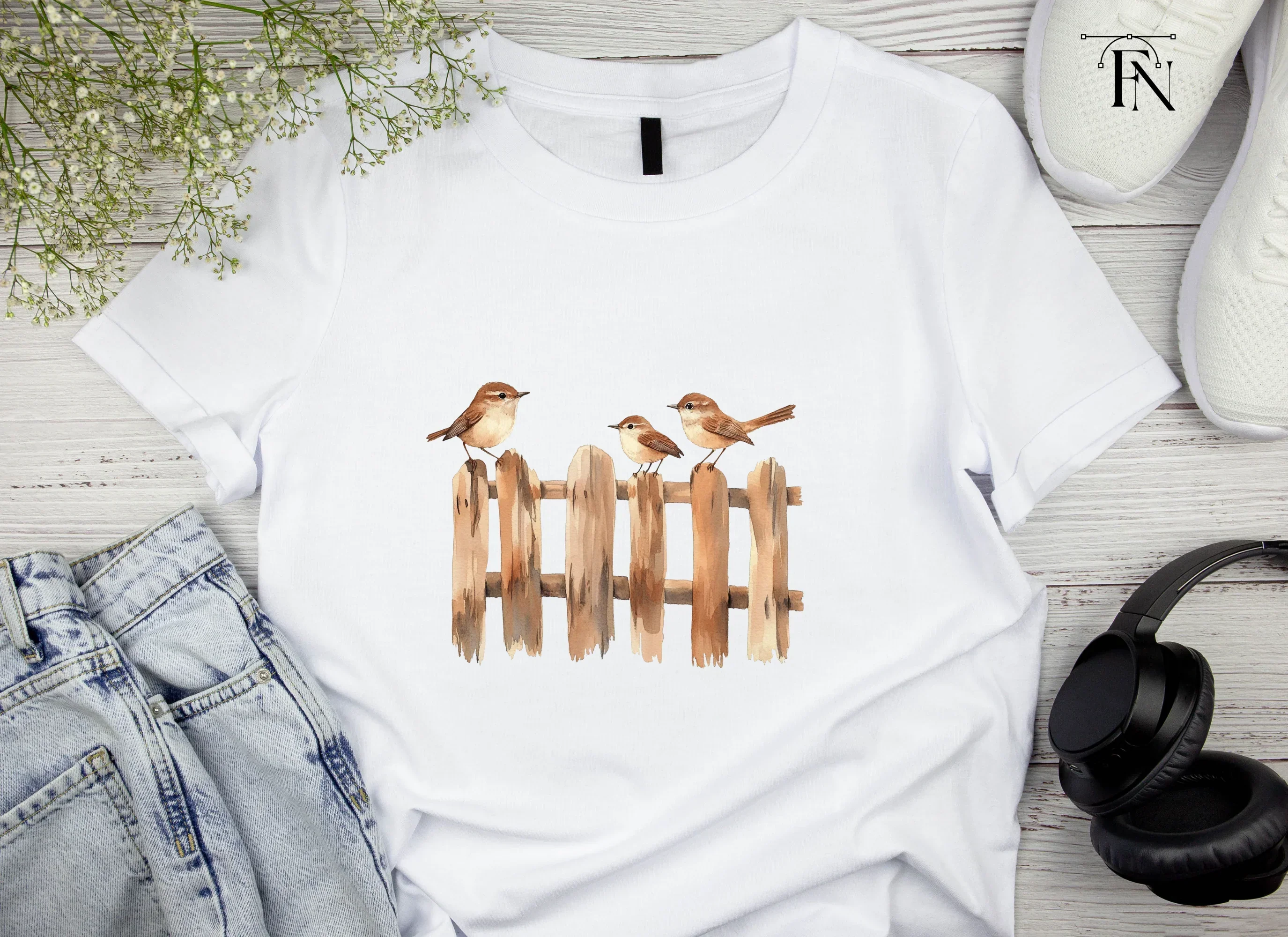 Wren Family on Wooden Fence Clipart Bundle - Image 5