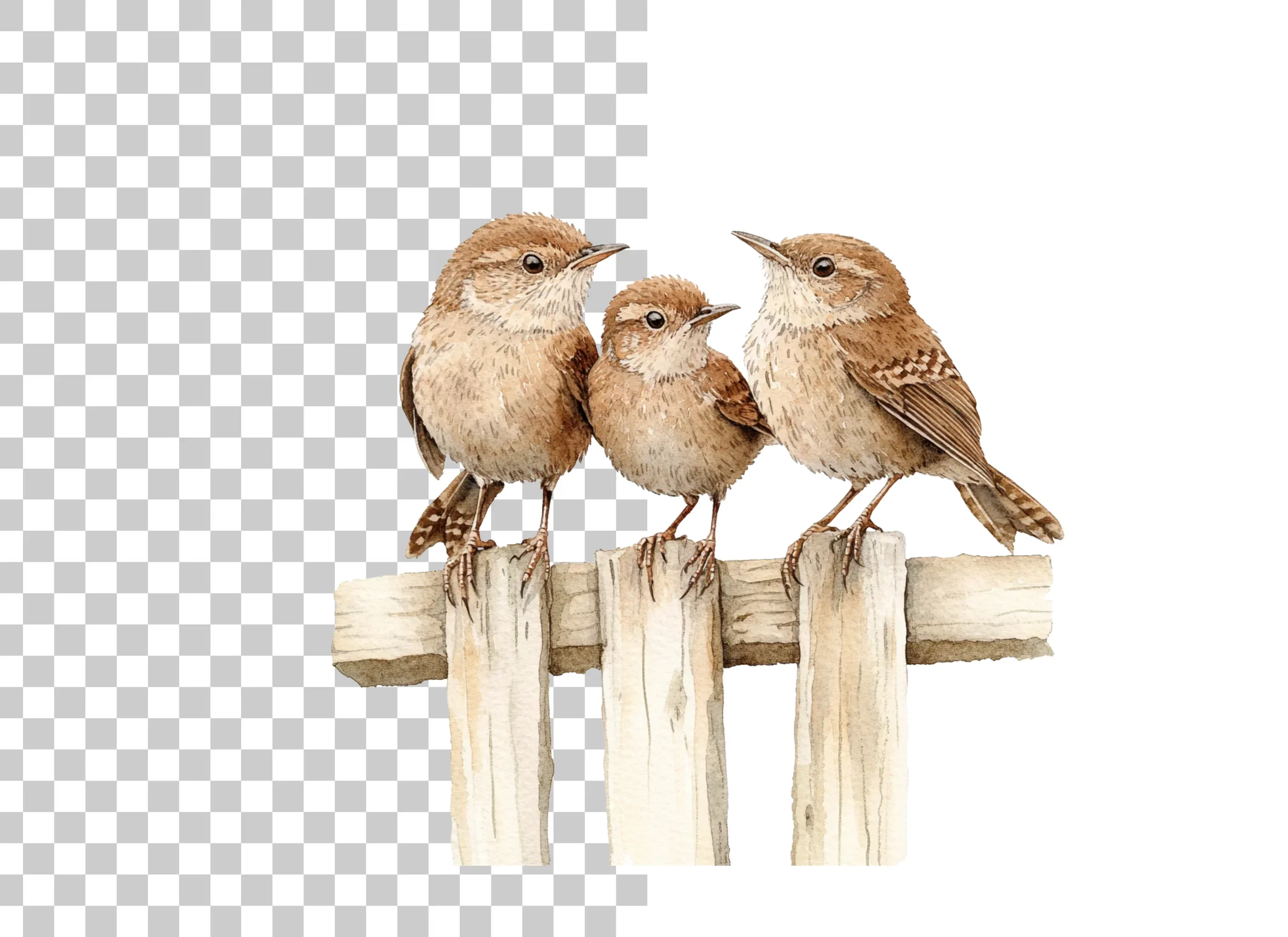 Wren Family on Wooden Fence Clipart Bundle - Image 6