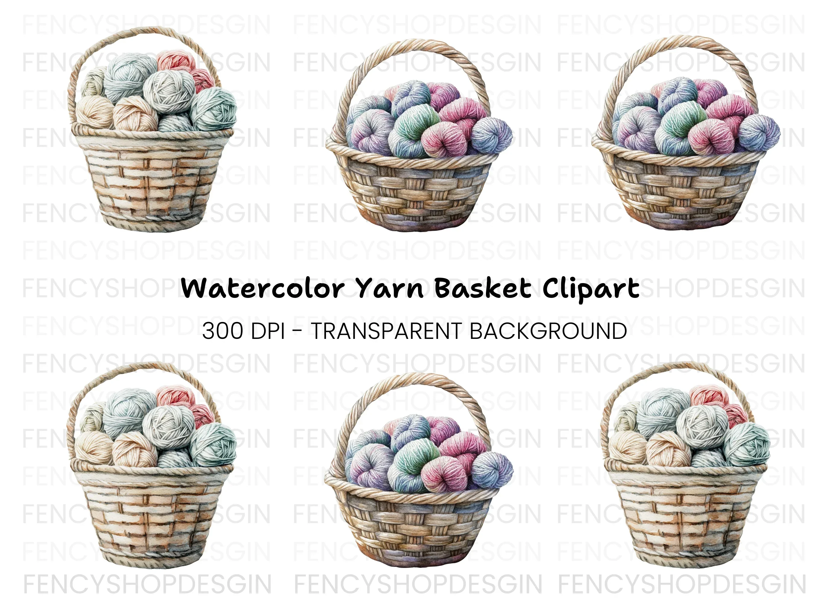 Yarn Baskets Clipart Bundle
