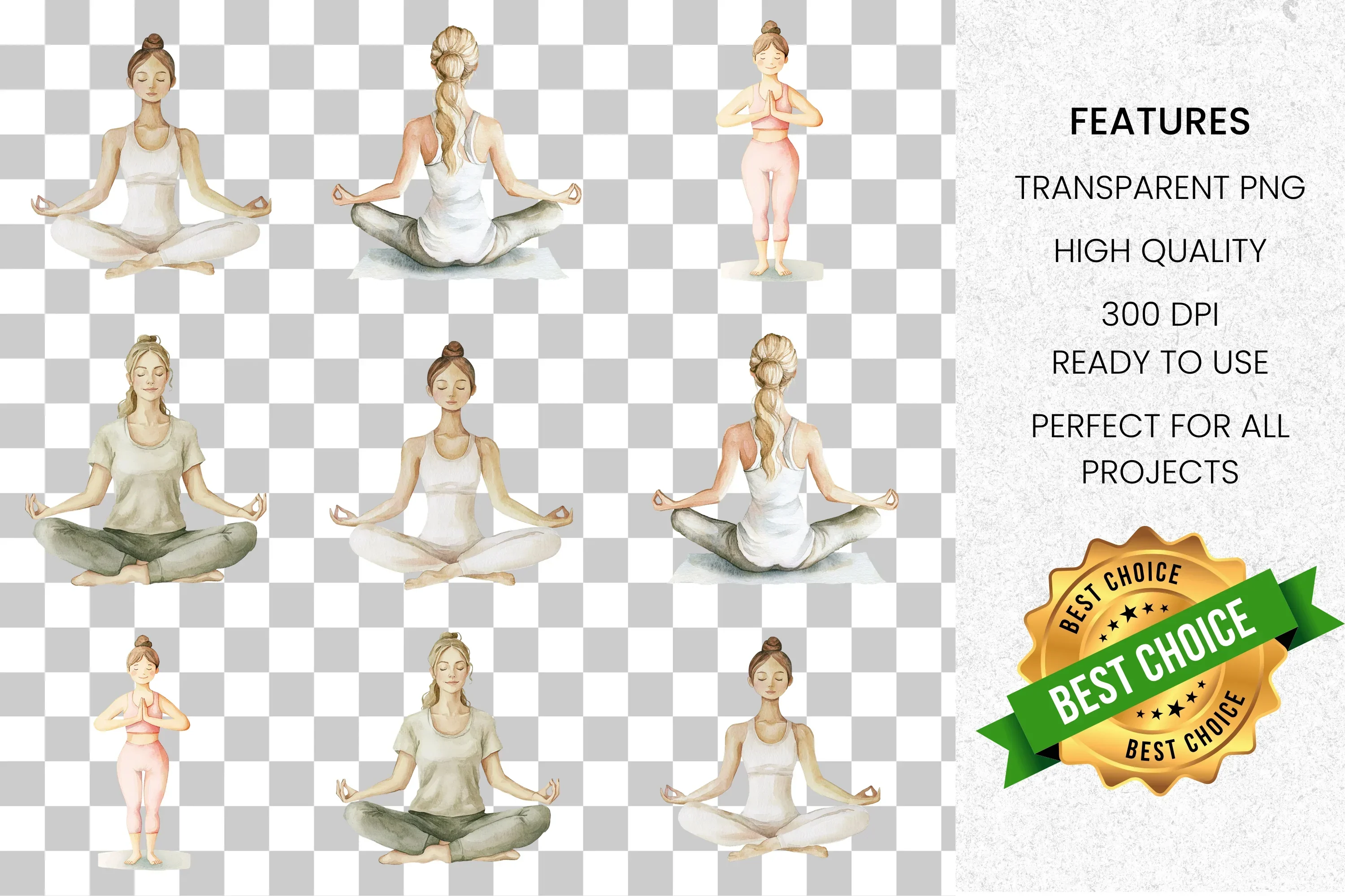 Yoga Women Meditation Clipart Bundle - Image 8